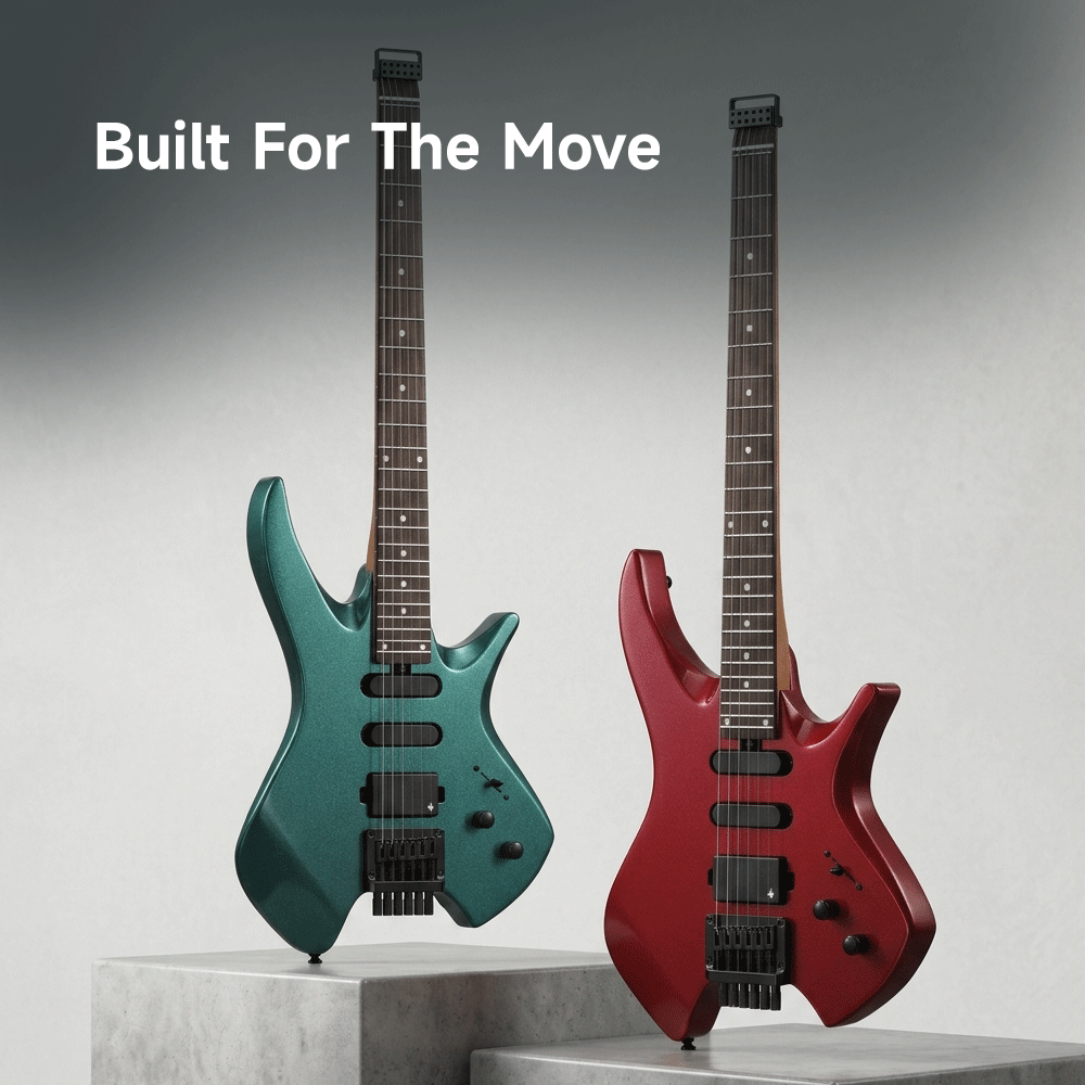 Guitarra headless HLX-500: 24 trastes, compacta y estable