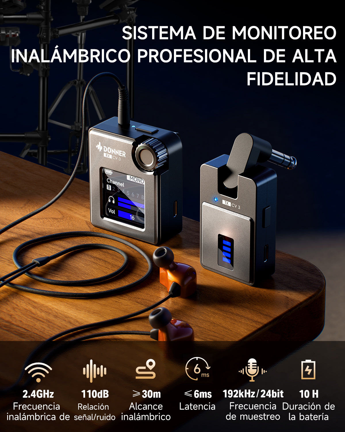 Donner CV-3 Sistema de monitorización inalámbrico intraauricular