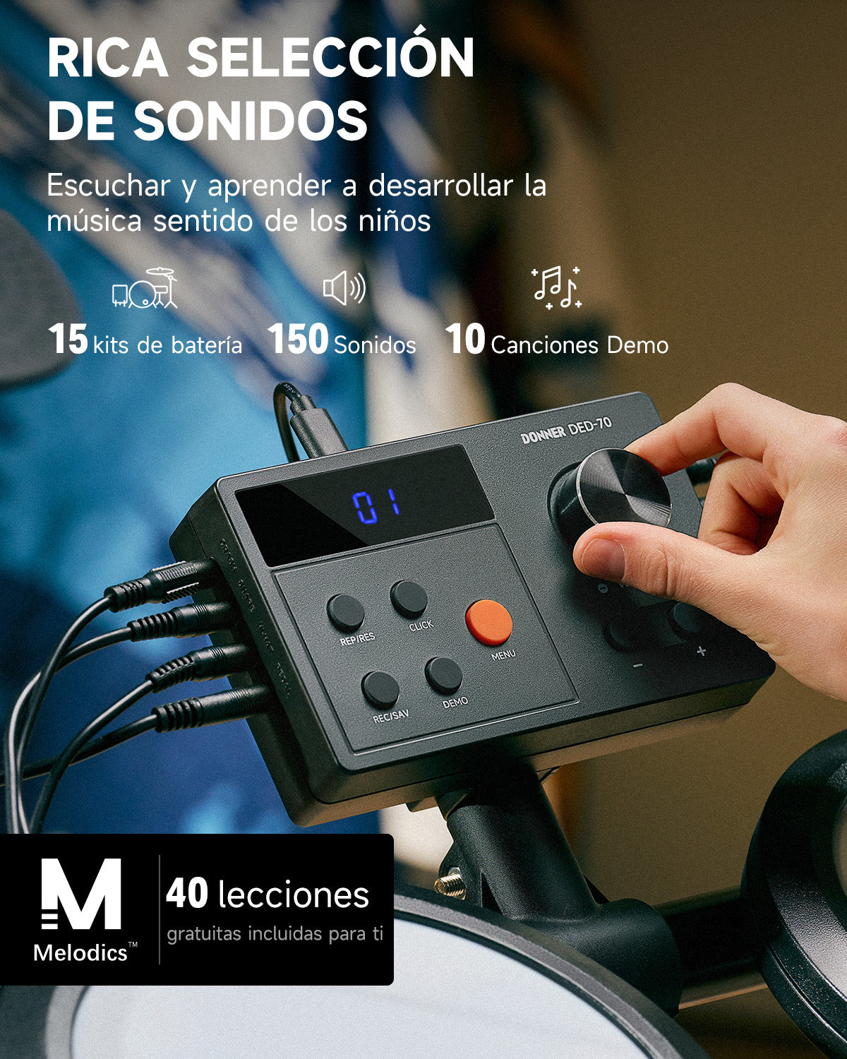 Donner DED-70 Electric Drum Set Para niños principiantes con Quiet Mesh Drum Pads, 5 tambores 3 platillos -DED-70##