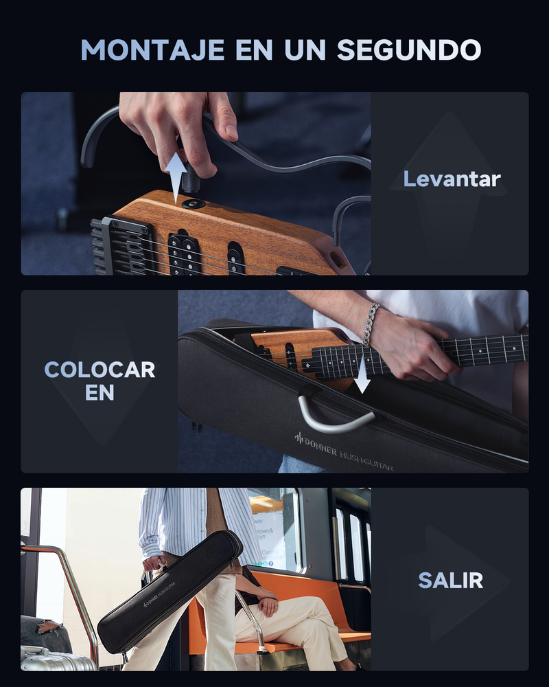 Donner HUSH-X Guitarra Eléctrica - Guitarra Headless Ultraligera y de Rendimiento Silencioso para Viajes y Práctica