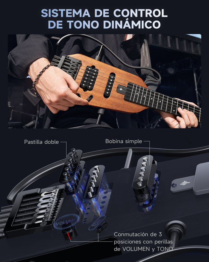 Donner HUSH-X Guitarra Eléctrica - Guitarra Headless Ultraligera y de Rendimiento Silencioso para Viajes y Práctica