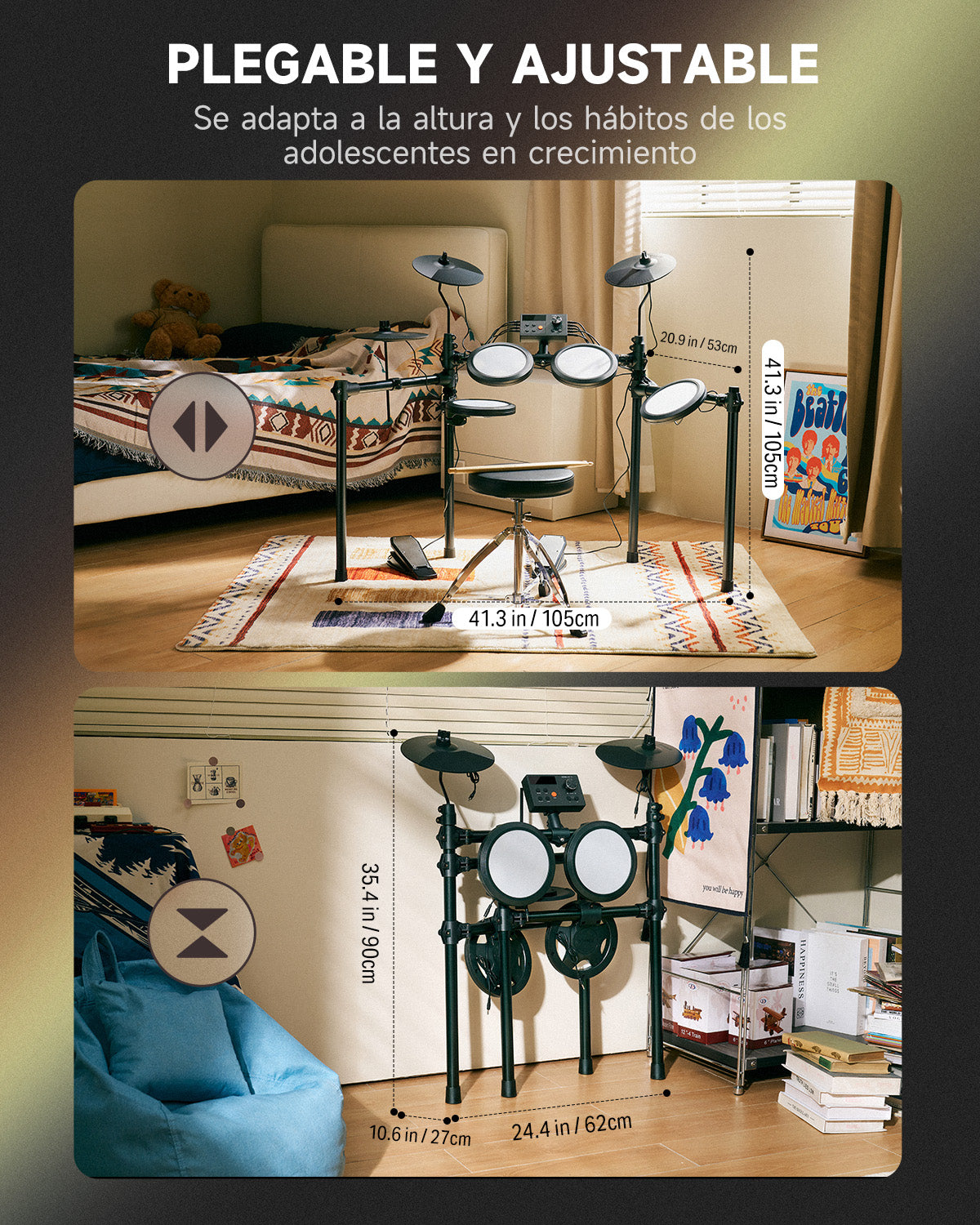 Donner DED-70 Electric Drum Set Para niños principiantes con Quiet Mesh Drum Pads, 5 tambores 3 platillos -DED-70##