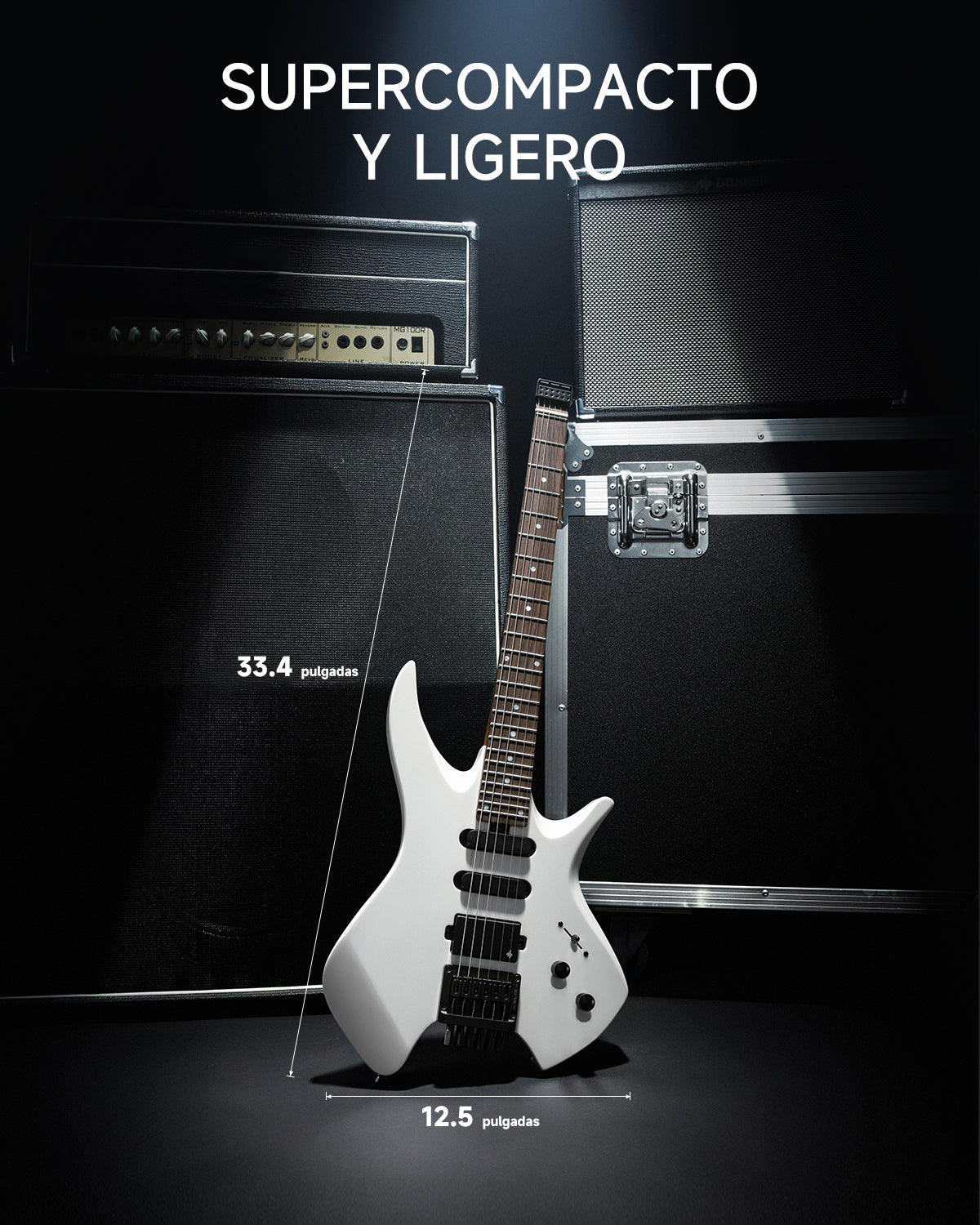 Donner NHL-500 Guitarra eléctrica sin pala-Blanco##
