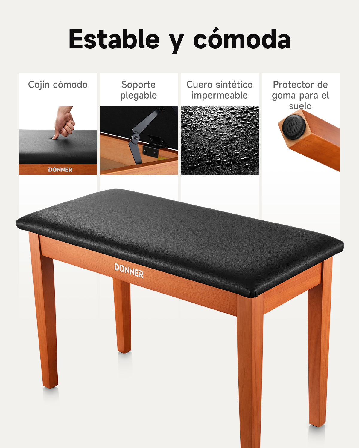 Donner Taburete para piano dúo con espacio de almacenamiento, madera