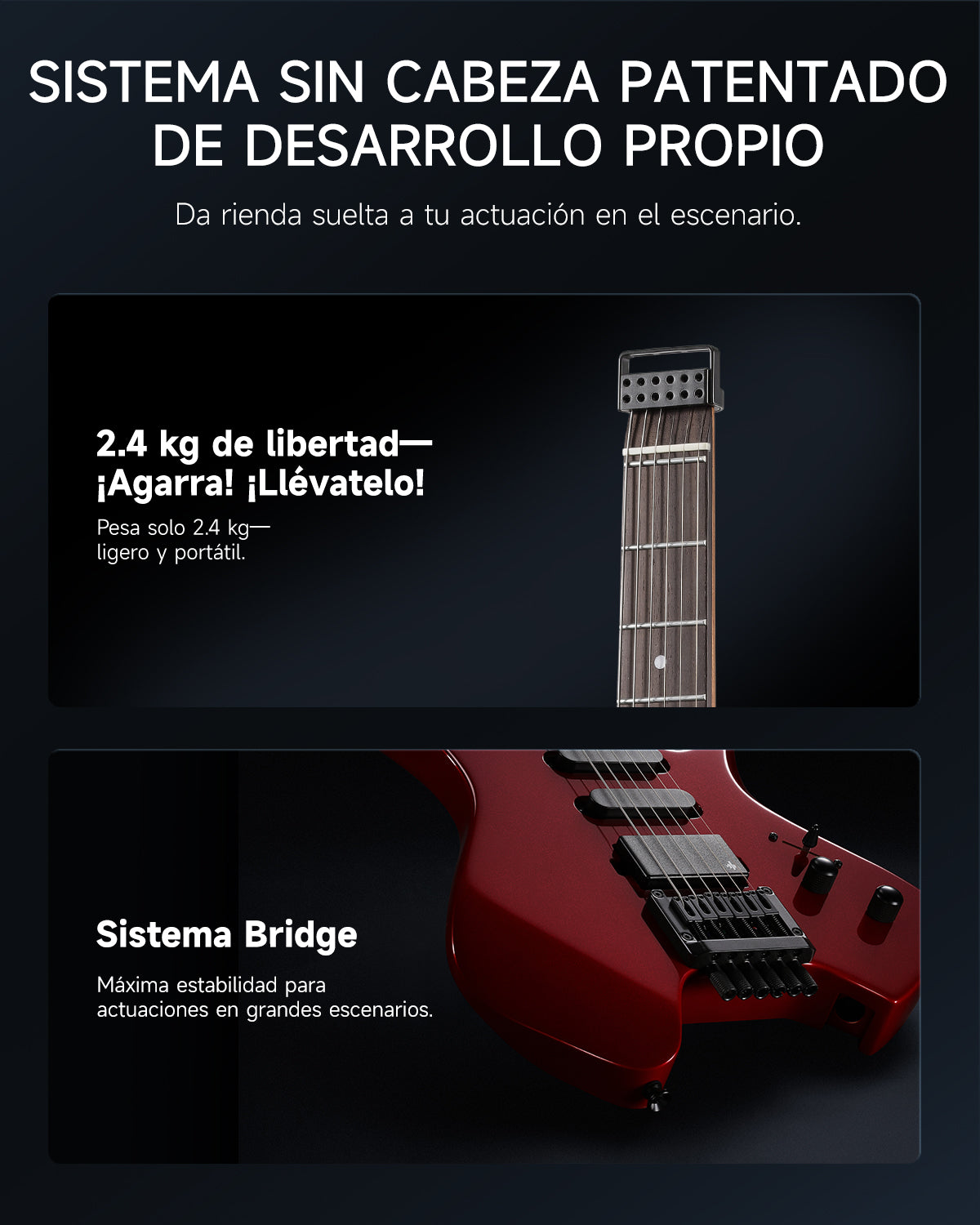 Donner HLX-500 Guitarra eléctrica sin pala-Rojo metalizado##
