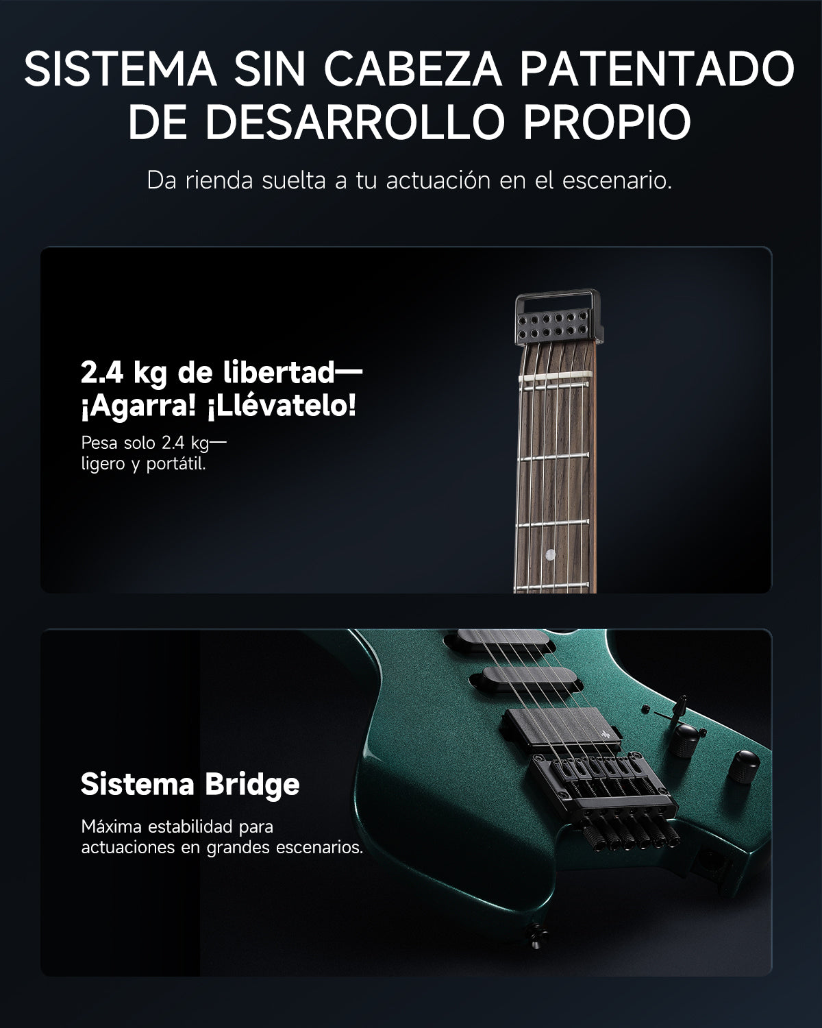Donner HLX-500 Guitarra eléctrica sin pala-Verde##