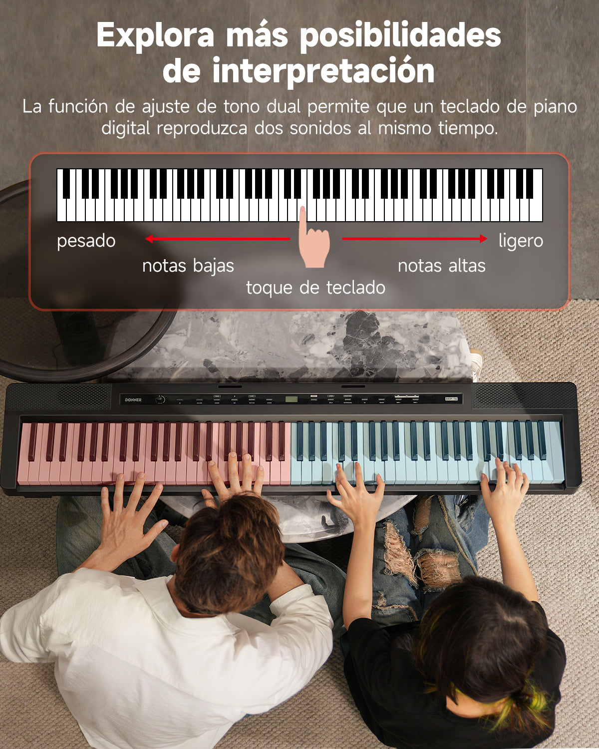 DONNER DEP-16 Piano Digital Portátil de 88 Teclas de Tamaño Completo con Pesado, Pedal de Sostenido y Fuente de Alimentación