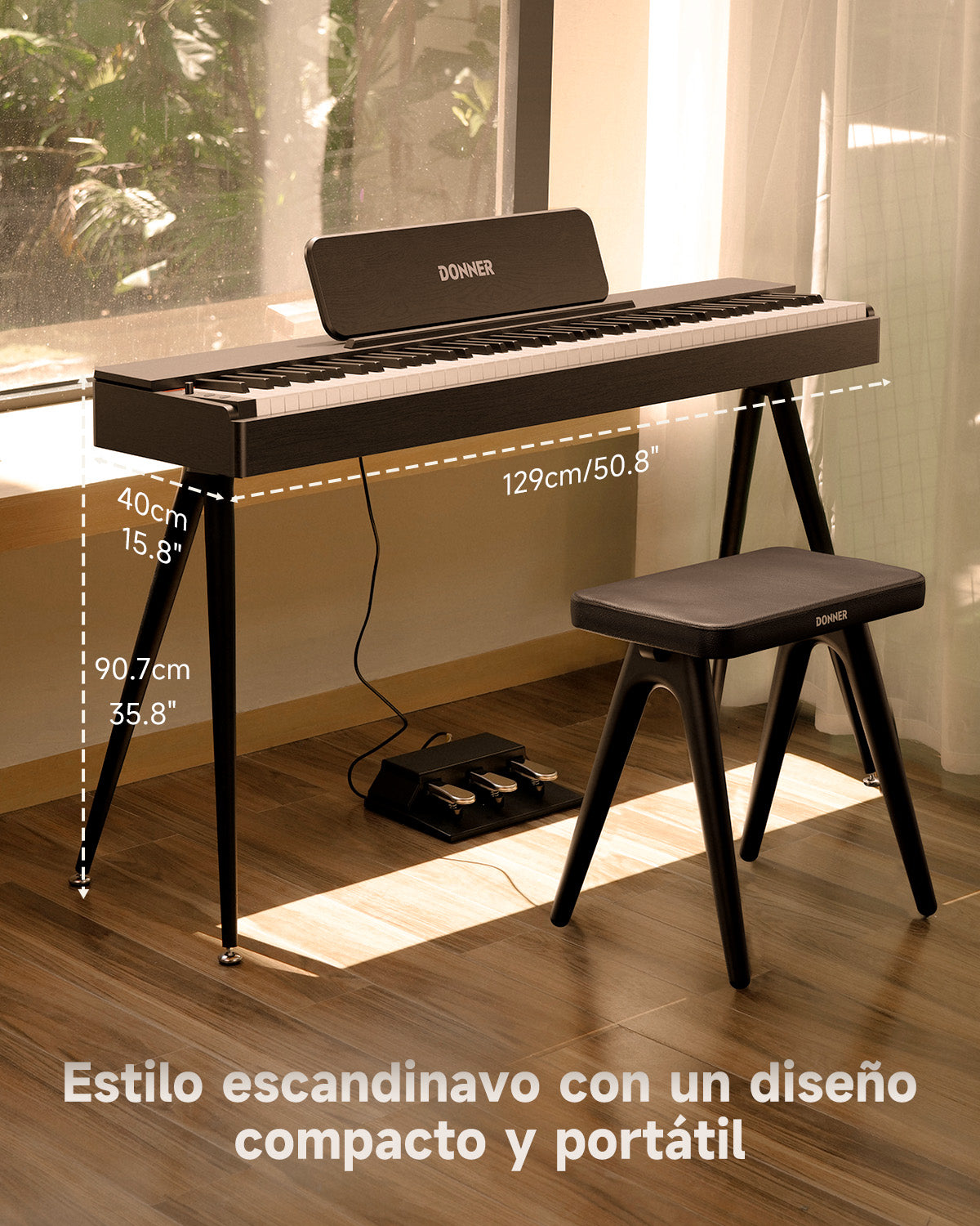 Donner OURA™ S100 Piano digital doméstico de 88 teclas Color roble veteado negro-Negro##