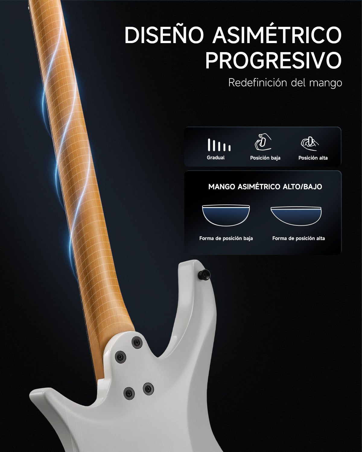 Donner NHL-500 Guitarra eléctrica sin pala-Blanco##