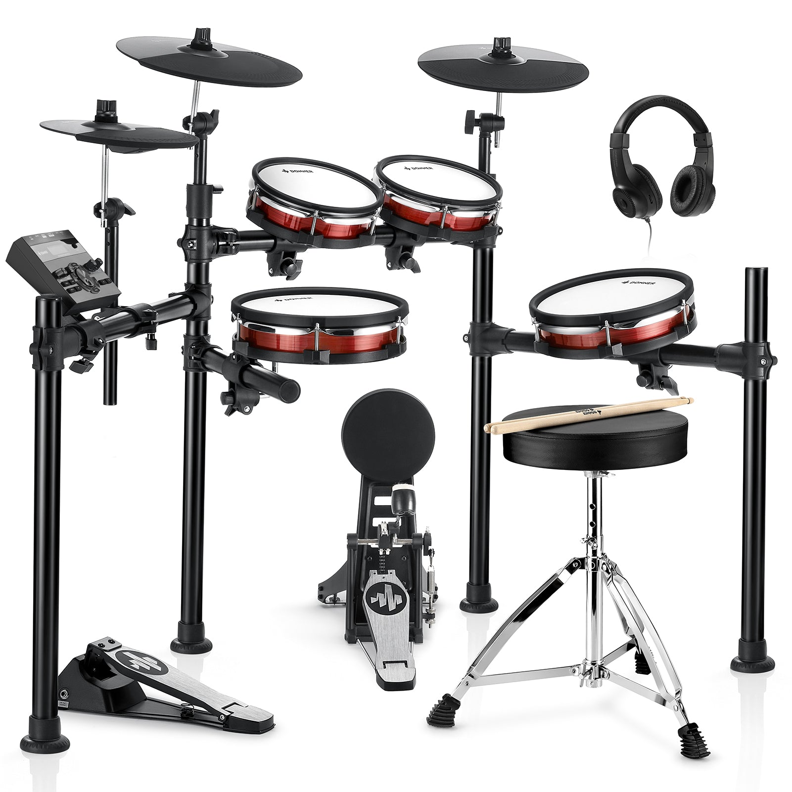 Donner DED-200 MAX Set de batería electrónica de 5 tambores y 3 platillos con trono de batería/auriculares