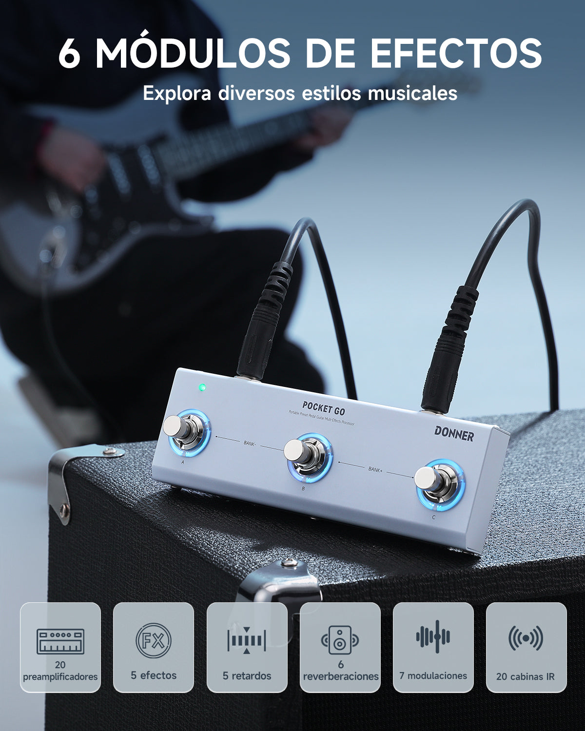 DONNER Pocket Go – Procesador de Efectos Múltiples Portátil con Presets para Guitarra