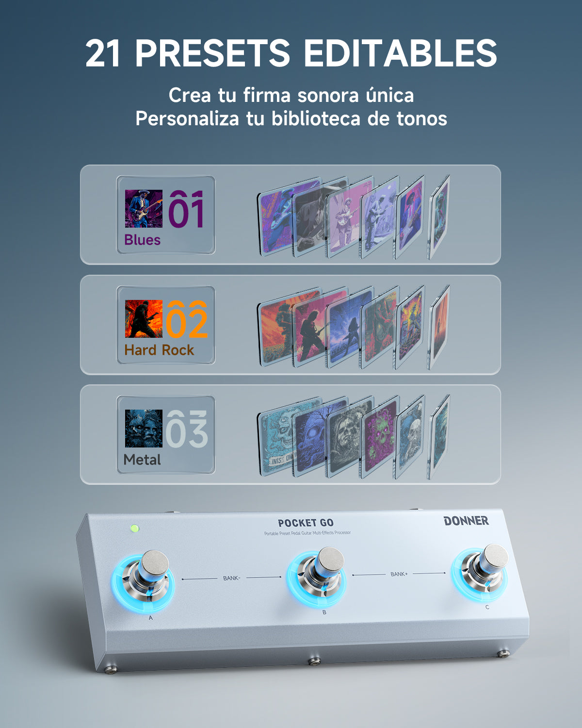 DONNER Pocket Go – Procesador de Efectos Múltiples Portátil con Presets para Guitarra