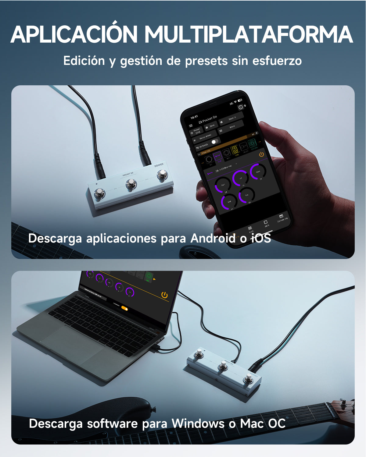DONNER Pocket Go – Procesador de Efectos Múltiples Portátil con Presets para Guitarra
