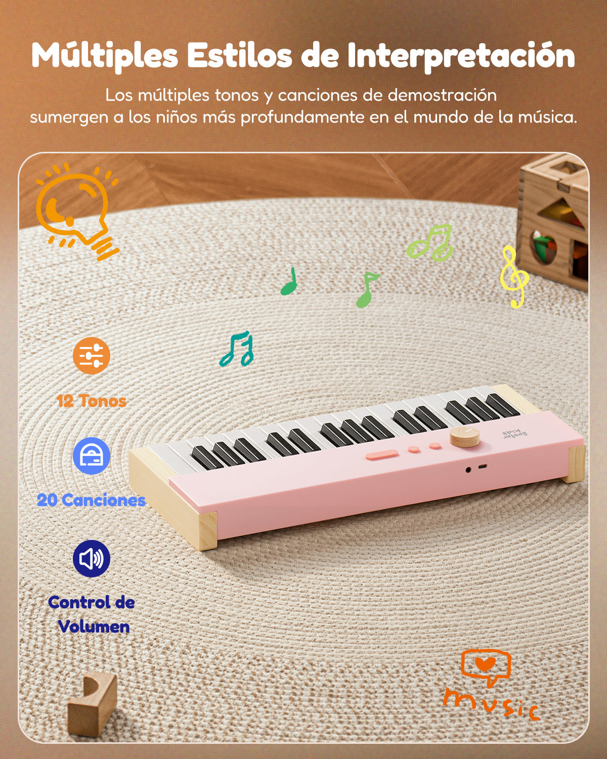 Eastar KIDO V-10 Teclado Electrónico Para Niños 32 Teclas-Rosa##