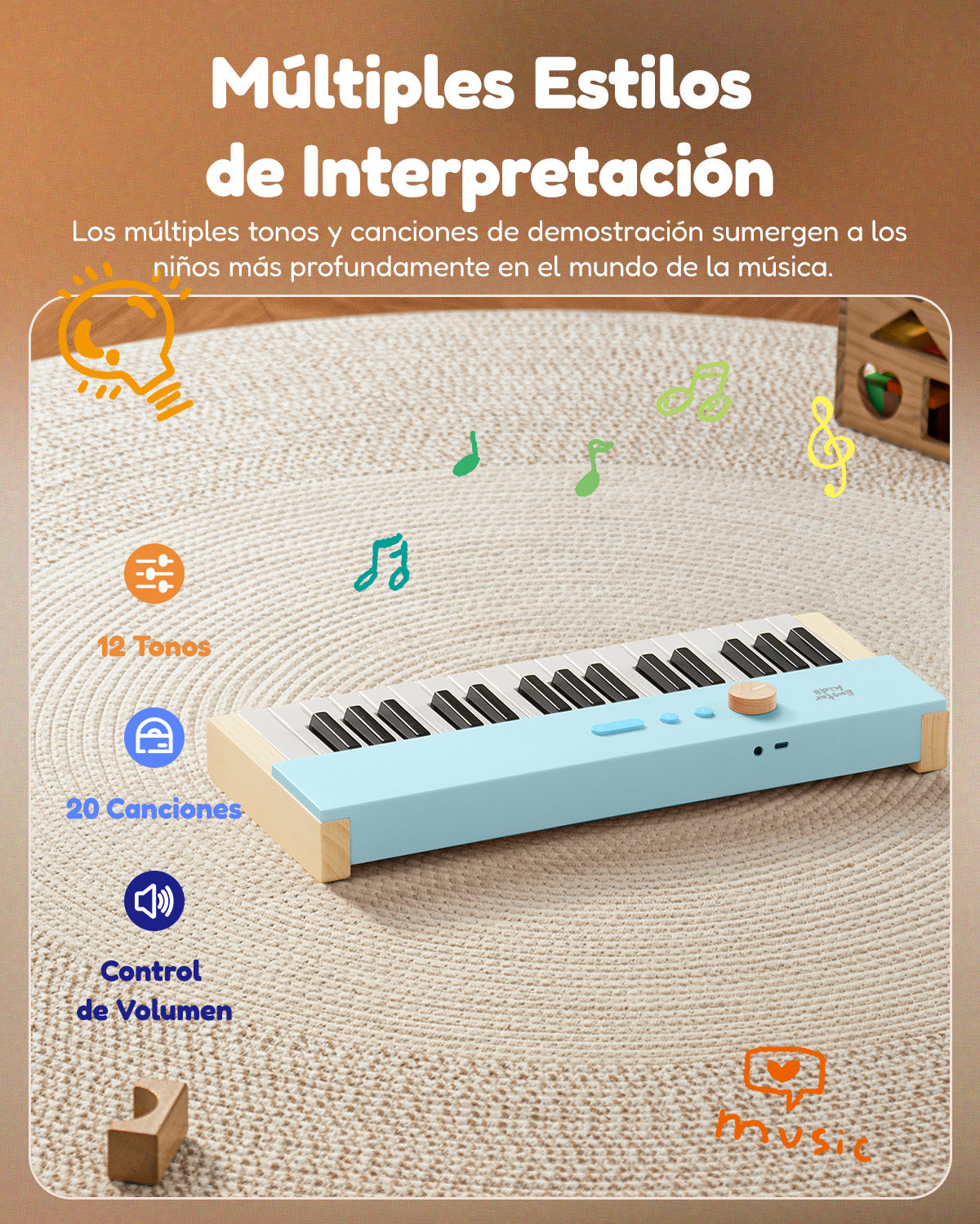 Eastar KIDO V-10 Teclado Electrónico Para Niños 32 Teclas-Azul##
