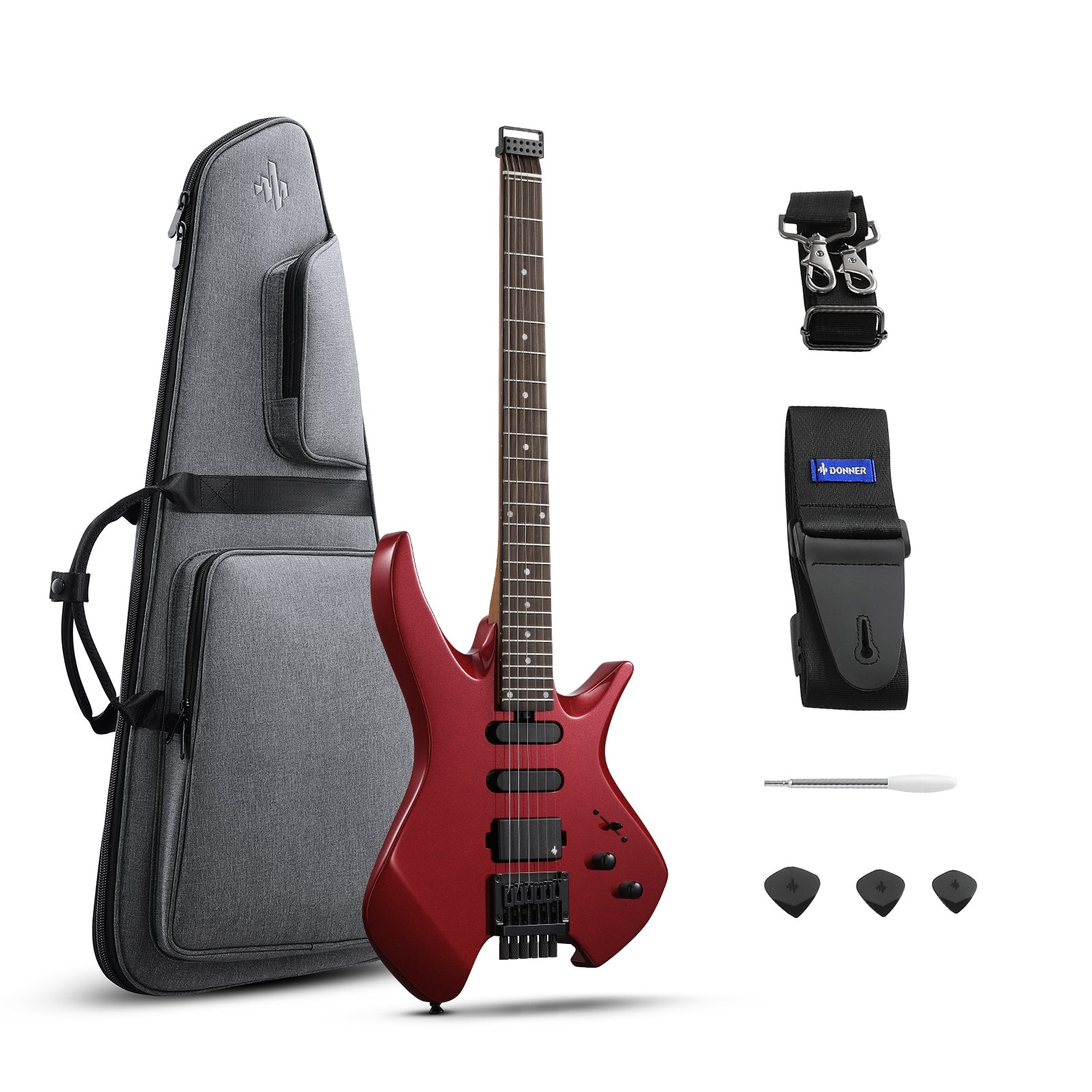 Donner HLX-500 Guitarra eléctrica sin pala-Rojo metalizado##