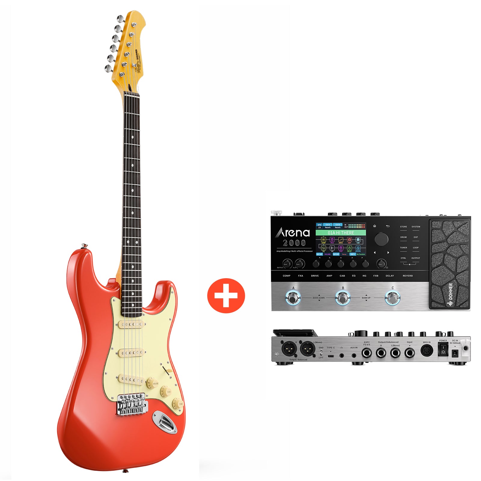 Donner DST-600 Guitarra Eléctrica Configuración SSS estilo vintage Rojo