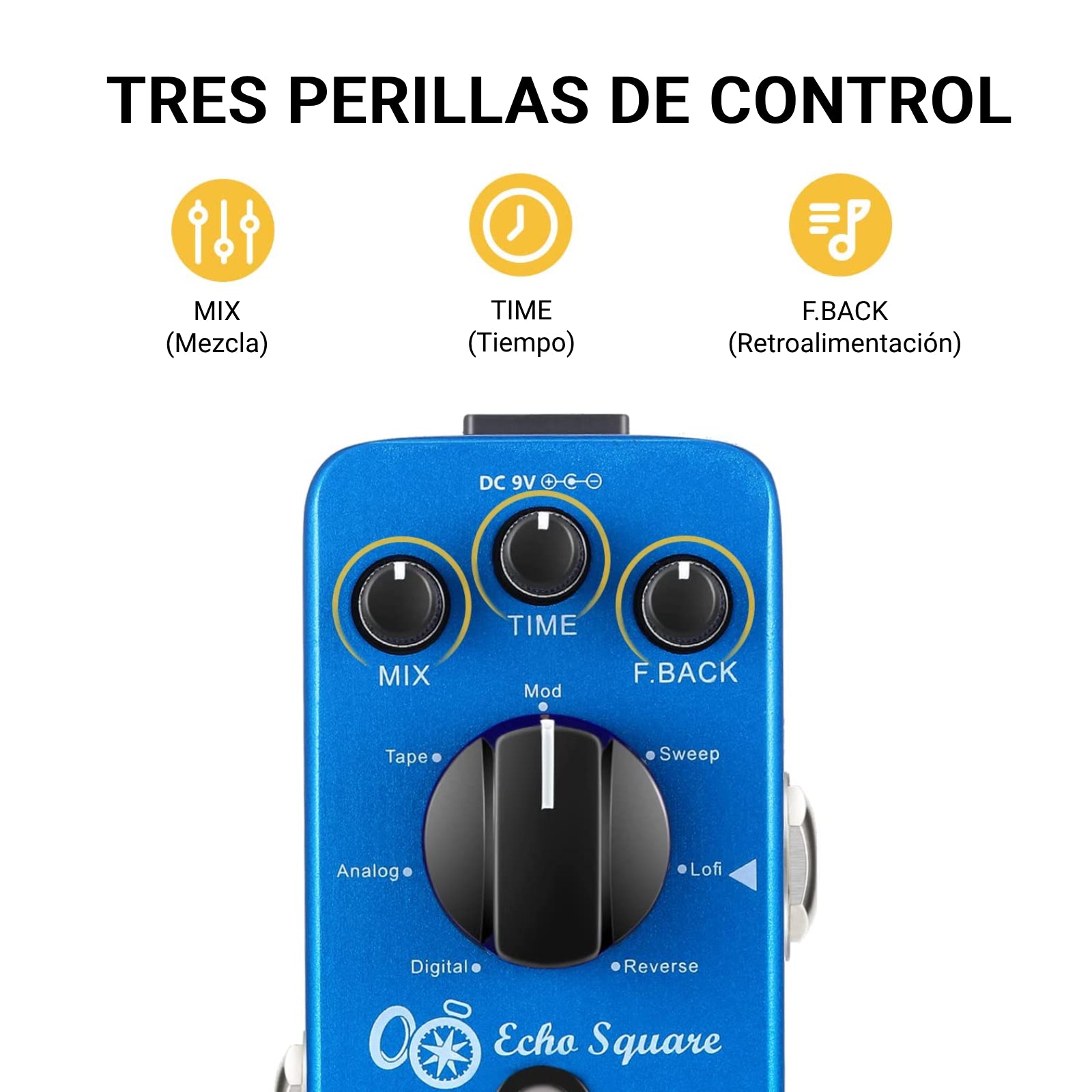 Donner Pedal de retardo digital de 7 modos Pedal de guitarra multiefectos Echo Square donner music mexico
