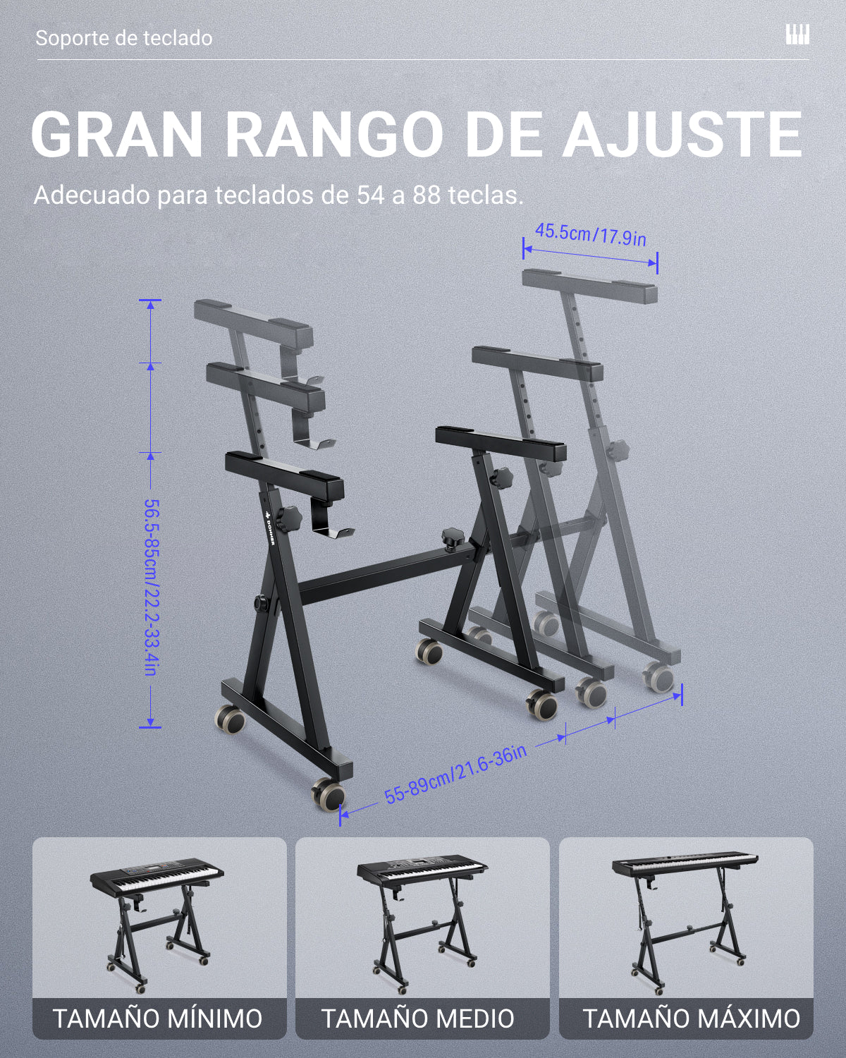 Donner Z-style Soporte de teclado de piano de alta resistencia ajustable y portátil/apto para teclados eléctricos de 54/61/88 teclas Pianos digitales