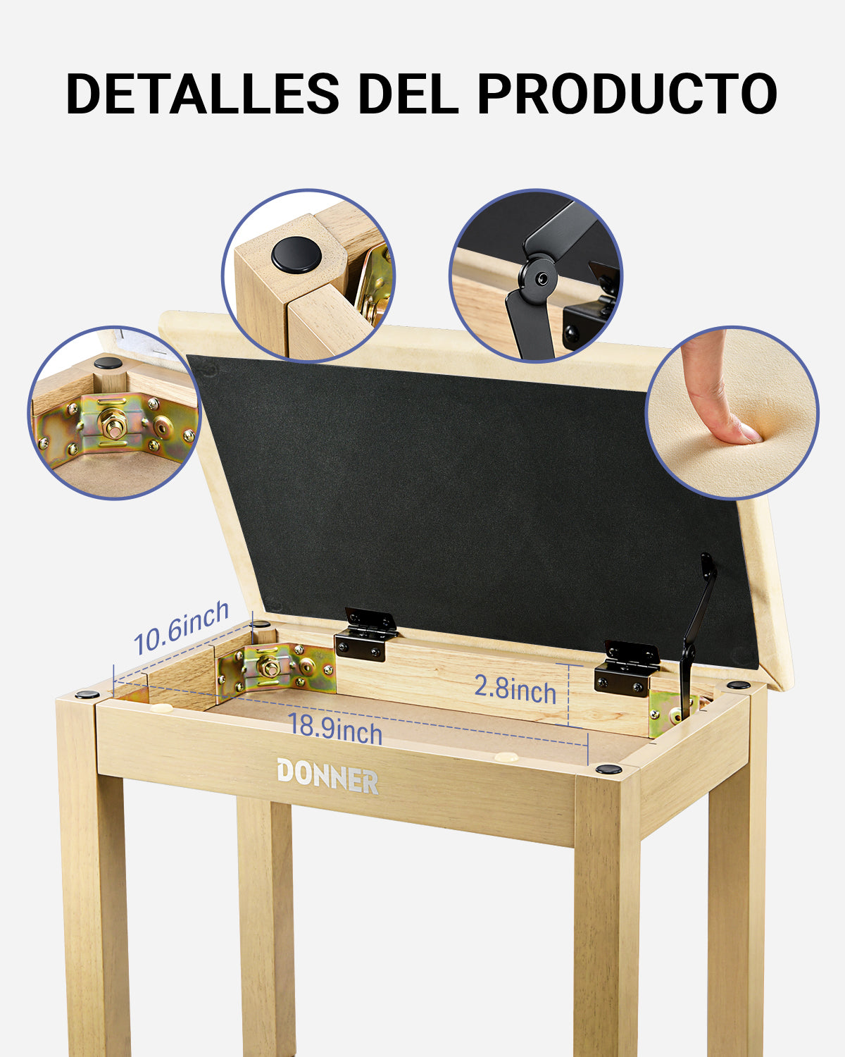 Donner Banqueta para Piano de Color Madera Clara con Cojín de Gamuza de Alta Densidad