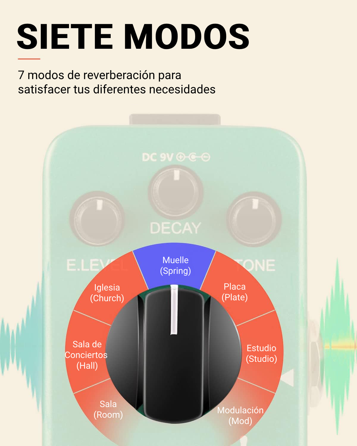 Donner Pedal de guitarra Verb Square Reverb Efectos digitales de 7 modos con True Bypass donner music mexico