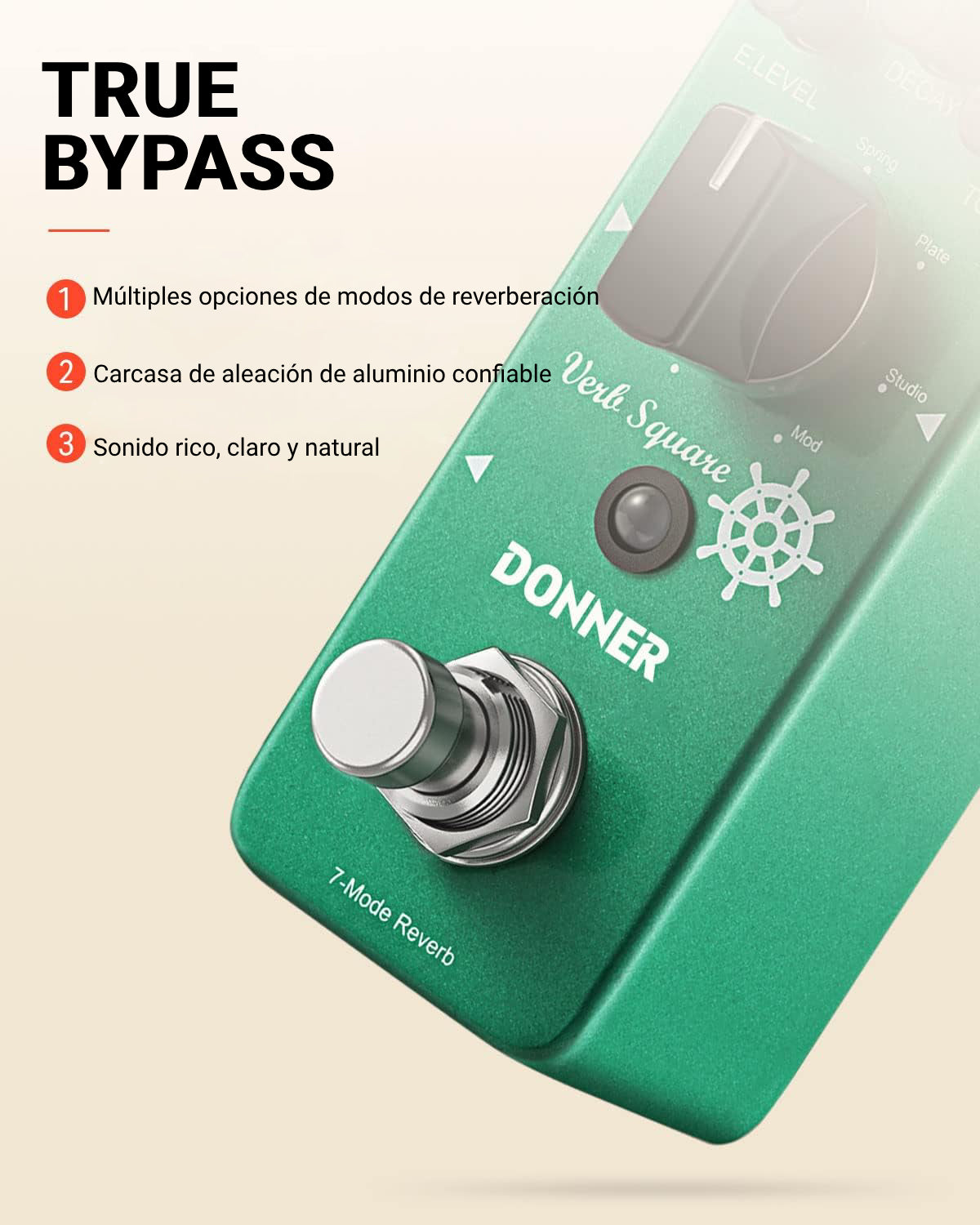 Donner Pedal de guitarra Verb Square Reverb Efectos digitales de 7 modos con True Bypass donner music mexico