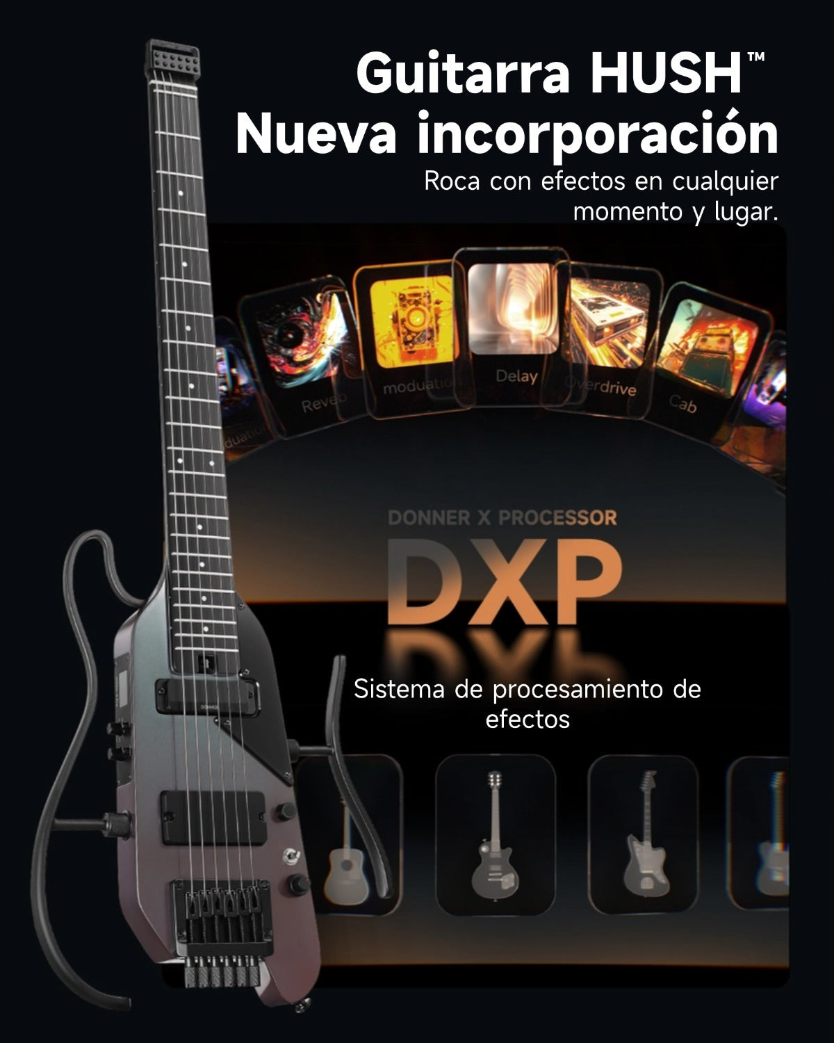 Donner HUSH™ X PRO Guitarra Eléctrica-Brillo Medianoche##