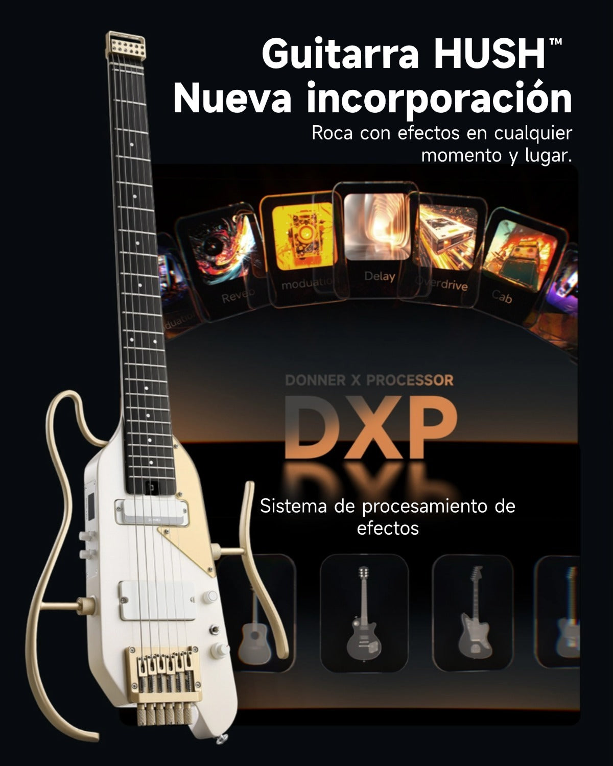 Donner HUSH™ X PRO Guitarra Eléctrica-Blanco Lujo##