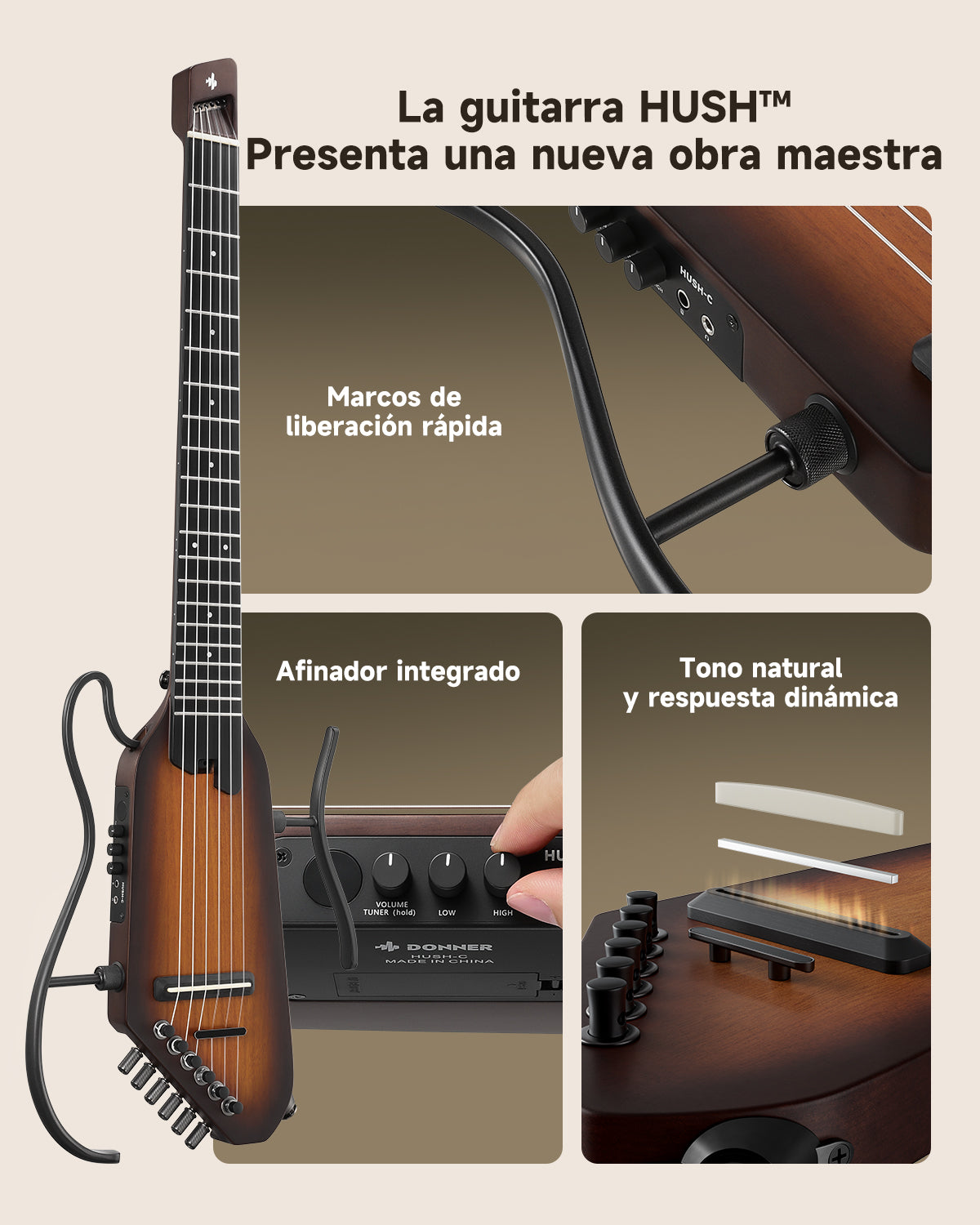 Donner HUSH C Guitarras Clásicas de Cuerdas de Nylon-Color del atardecer##