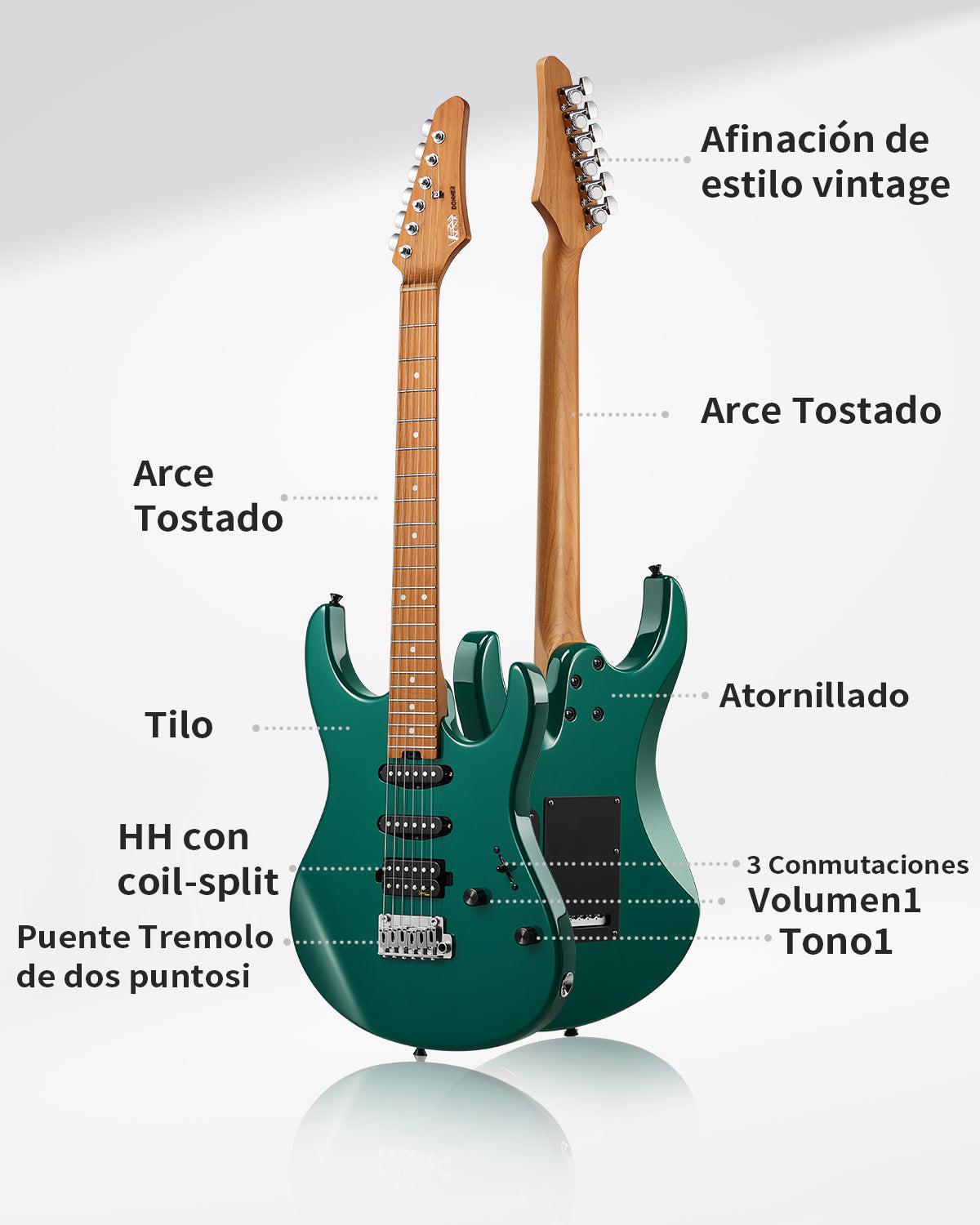 Donner DST-700 Guitarra Eléctrica HSS con bobina dividida Verde