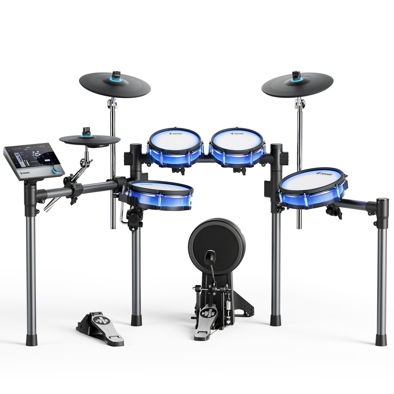 Donner Backbeat Tambor eléctrico inteligente, 5 tambores y 3 platillos y Se pueden cambiar los colores de las luces