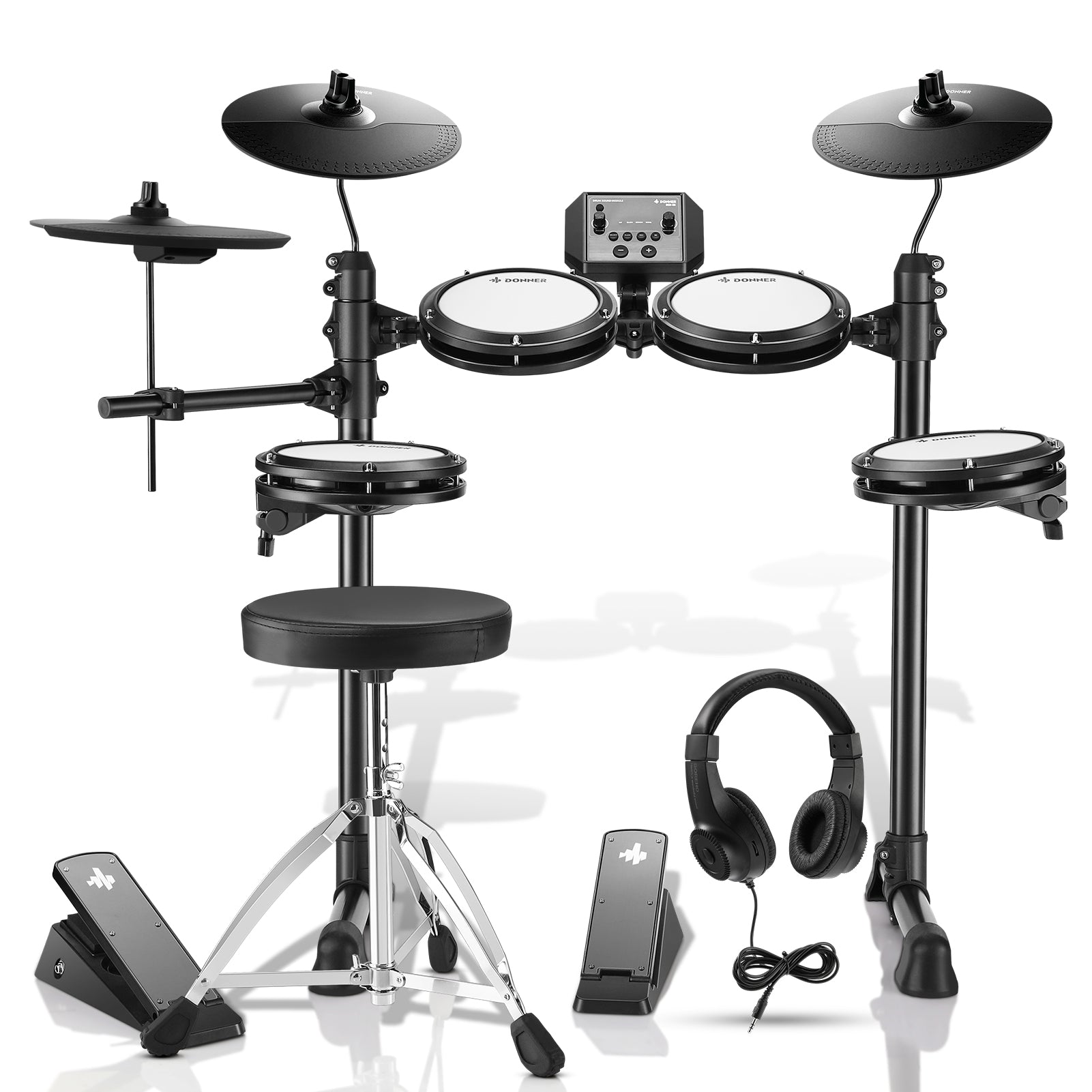 Donner DED-80 Kit de Batería Electrónica para principiantes con 180 sonidos, con parche silencioso y pedales de uso rudo, incluye banco, baquetas y audífonos, ligero y portátil