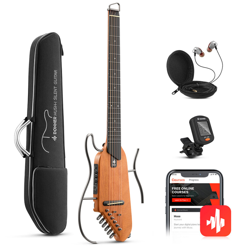 Donner HUSH-I Guitarra de viaje, guitarra silenciosa sin cabeza, guitarra acústica eléctrica ultraligera con marcos desmontables