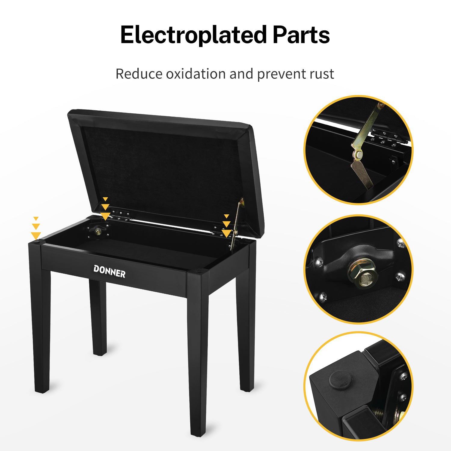 Donner Banco para piano de madera maciza con almacenaje Negro donner music mexico