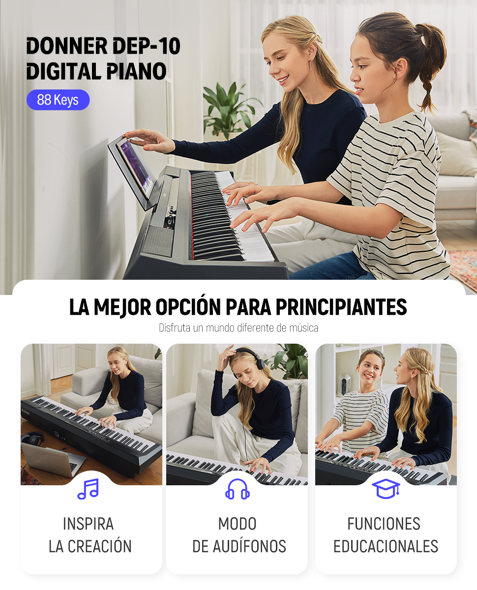 Donner DEP-10 Piano Digital Portátil de 88 Teclas Semipesadas con Stand