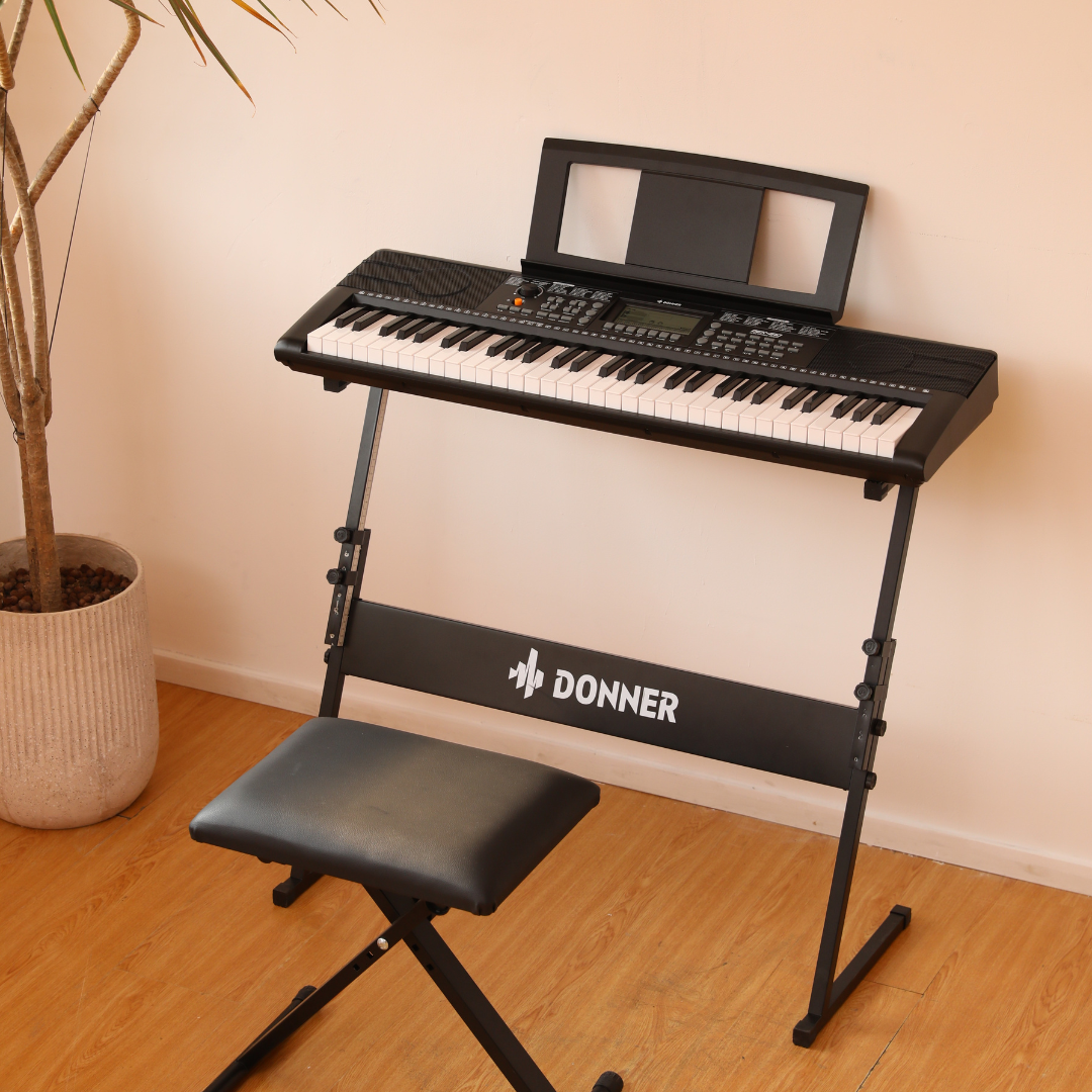 Donner DEK-610 Kit de teclado electrónico de tamaño completo de 61 teclas con banco/soporte/micrófono donner music mexico