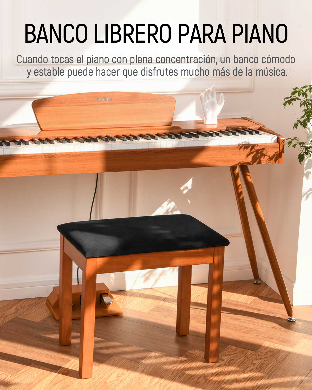 Donner Banco para piano de madera maciza con almacenaje Color madera donner music mexico