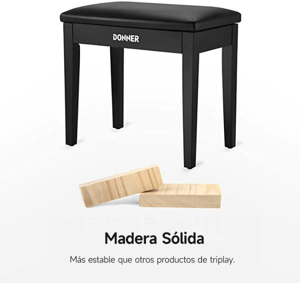 Donner Banco para piano de madera maciza con almacenaje Negro donner music mexico