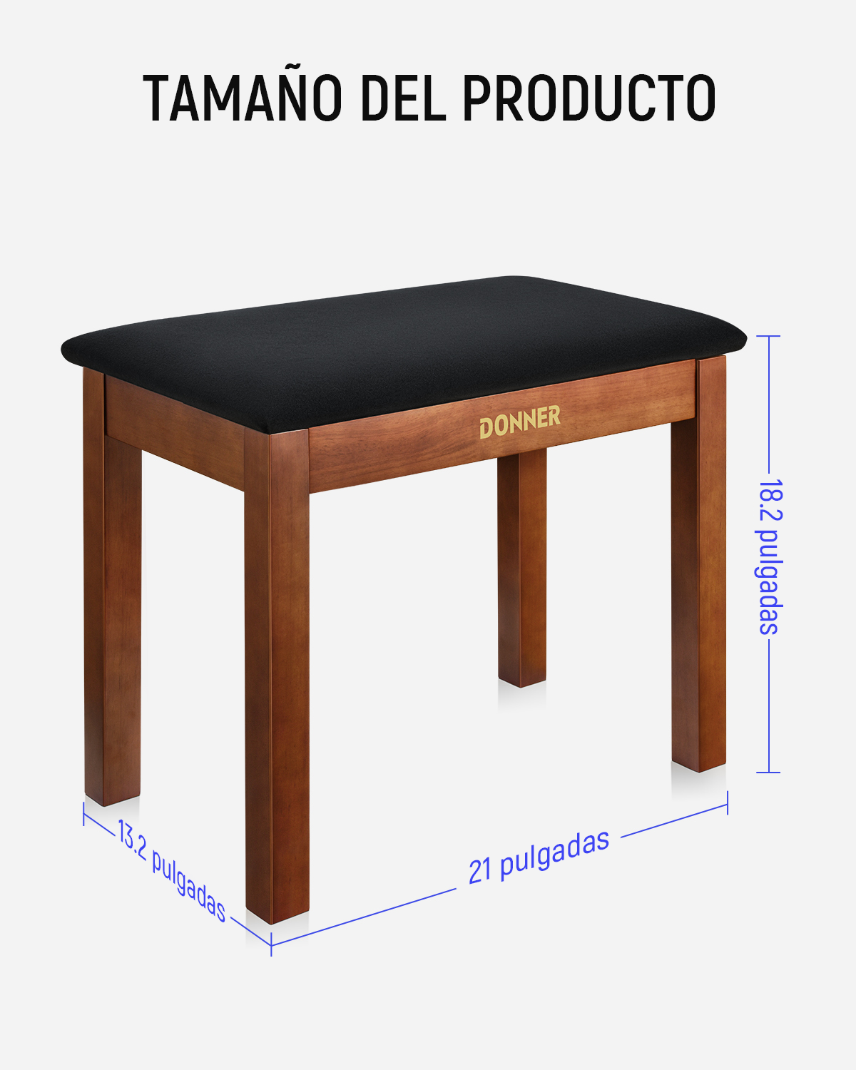 Donner DKB-10 Banco de piano marrón de cuatro patas de madera maciza abatible con librero donner music mexico