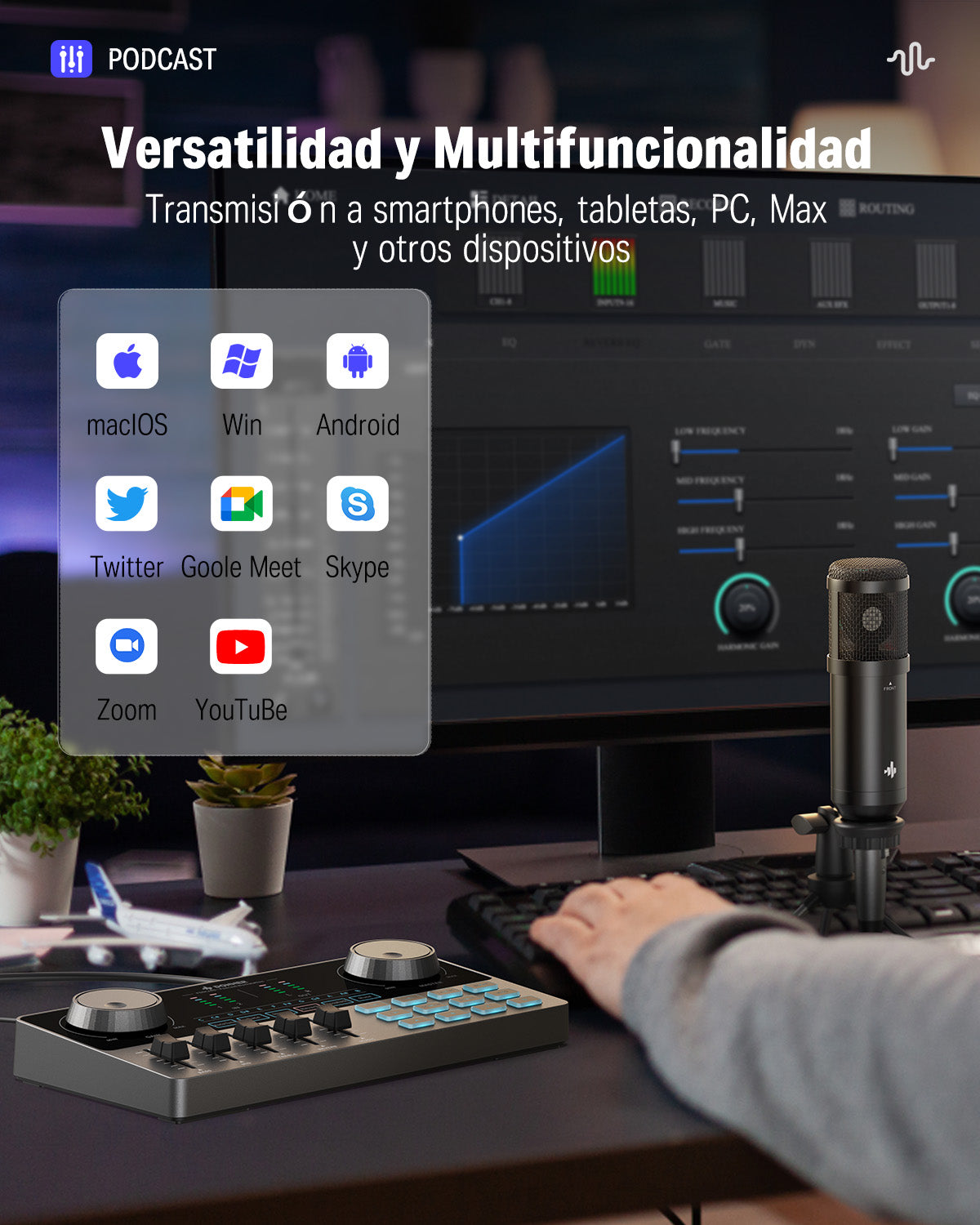 Products Donner Conjunto de equipos de podcast: interfaz de audio con mezclador de tarjeta de sonido y kit de micrófono XLR-6.35 mm