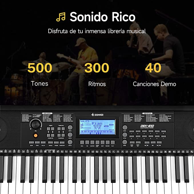 Donner DEK-610 Kit de teclado electrónico de tamaño completo de 61 teclas con banco/soporte/micrófono donner music mexico