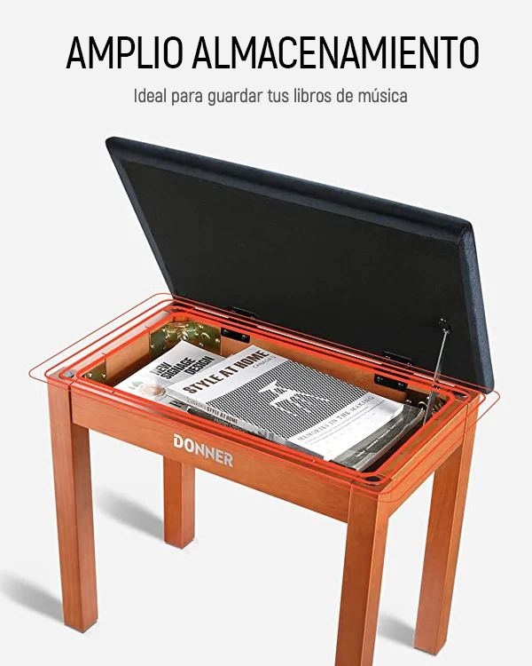 Donner Banco para piano de madera maciza con almacenaje Color madera donner music mexico