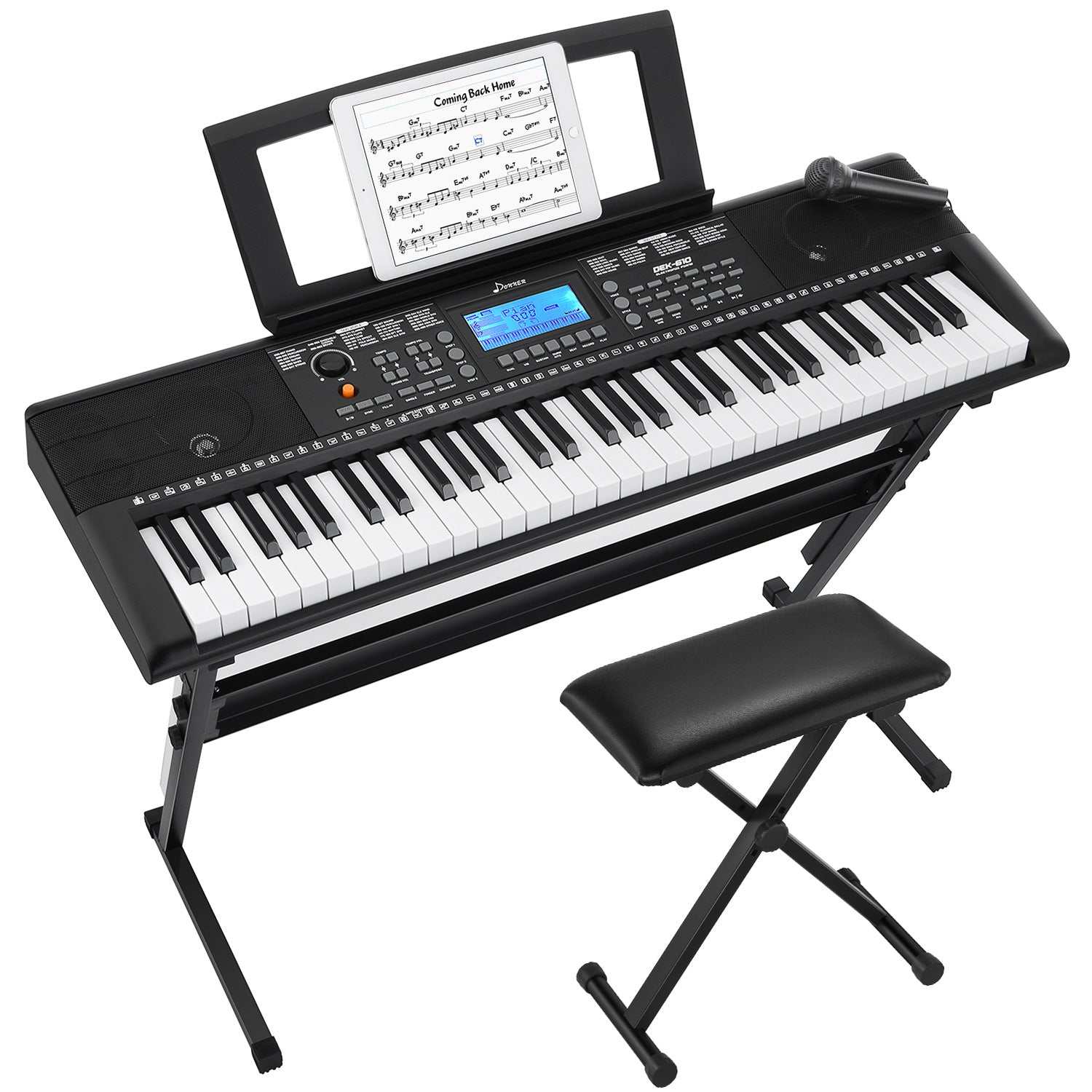 Donner DEK-610 Kit de teclado electrónico de tamaño completo de 61 teclas con banco/soporte/micrófono donner music mexico