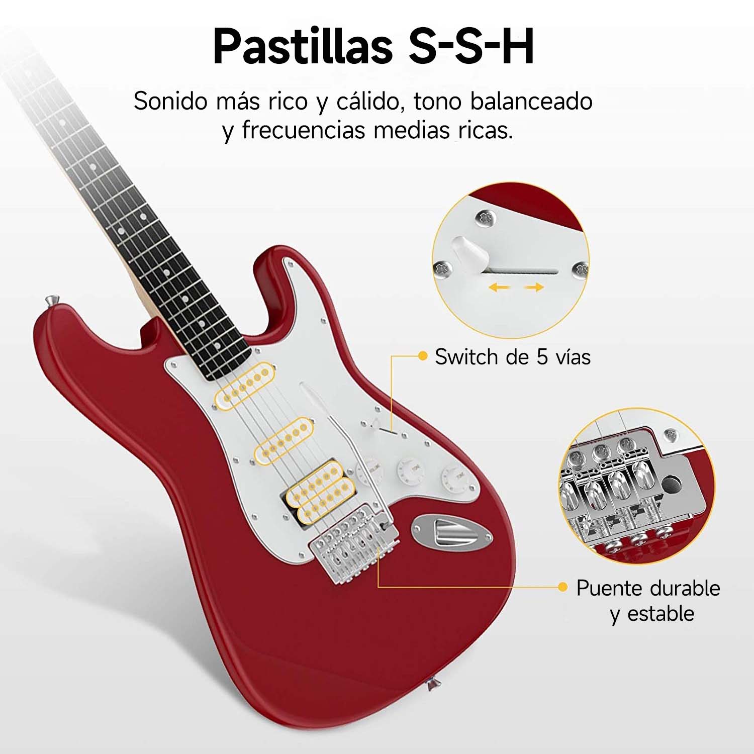 Donner DST-100R Guitarra Eléctrica Tamaño Completo con Amplificador/Bolsa/Afinador Digital/Capo/Tahalí/Cuerdas/Cable/Púas