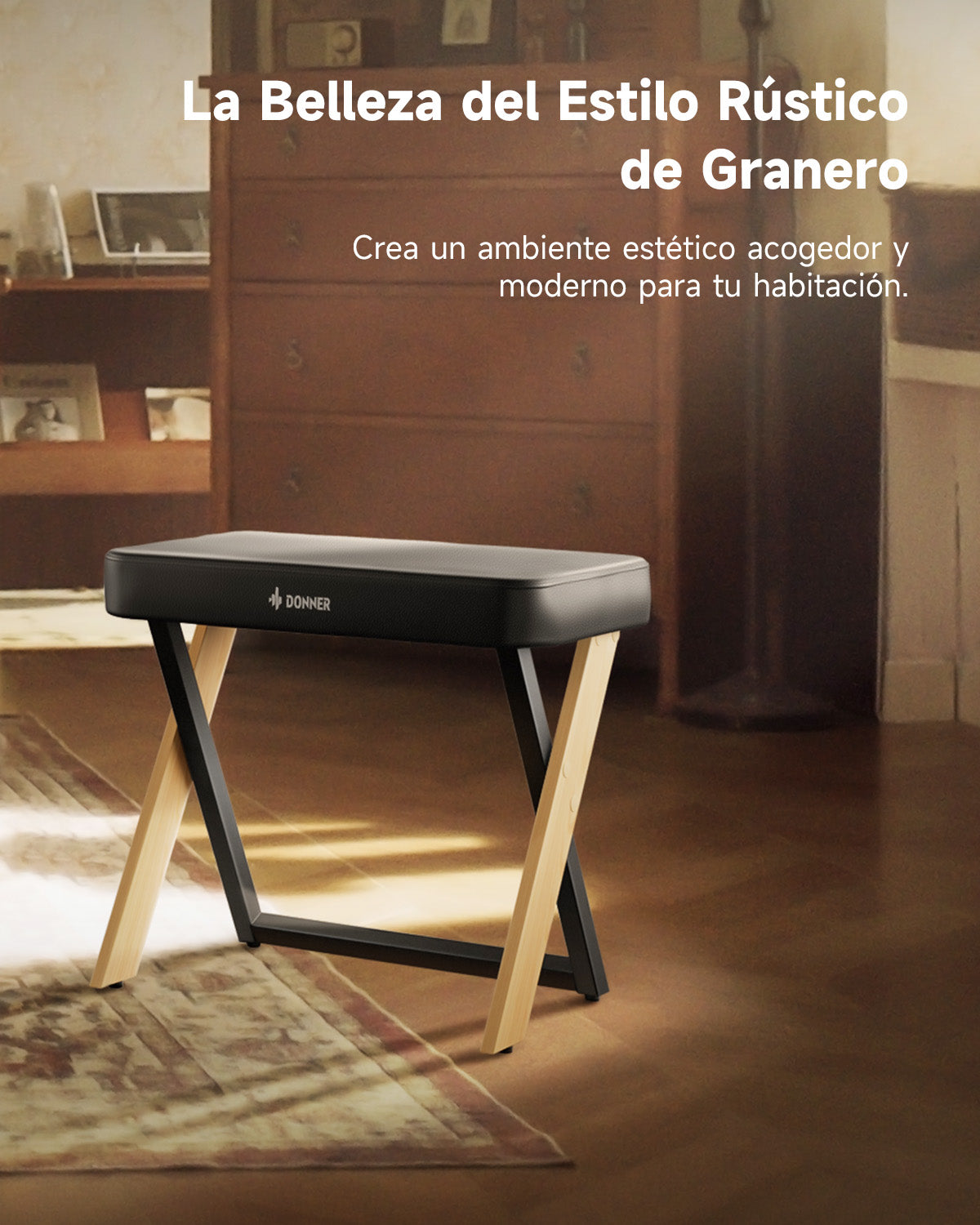 Donner DKB-300 Bancito de piano estilo hogar con cojín grueso, color de madera claro