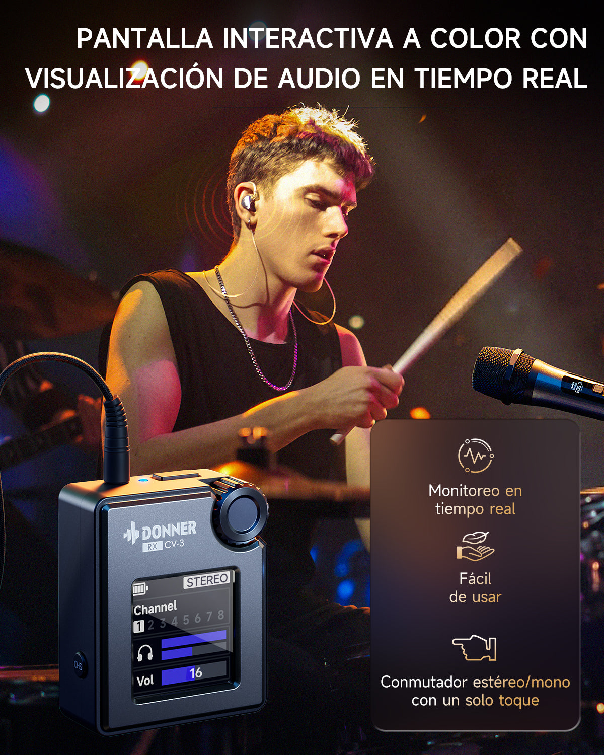 Donner CV-3 Sistema de monitorización inalámbrico intraauricular