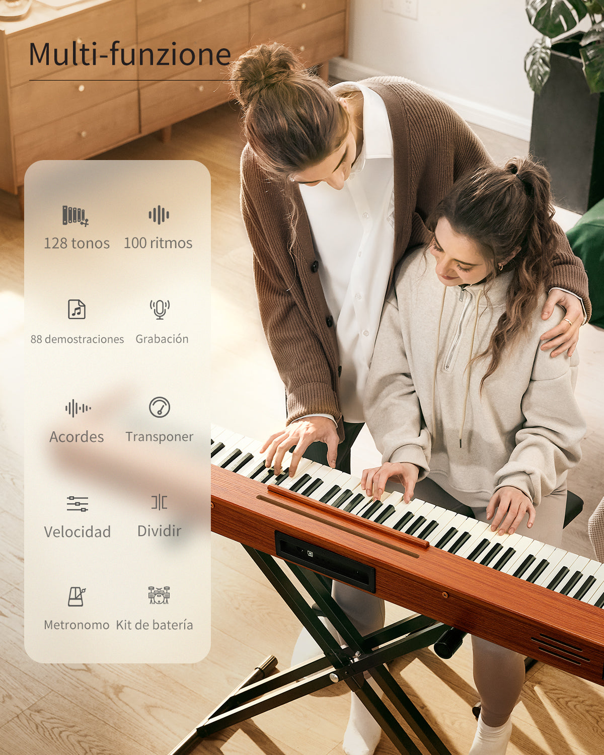 Donner DEP-1S Piano digital semicontrapesado con soporte, piano eléctrico estilo madera + pedal
