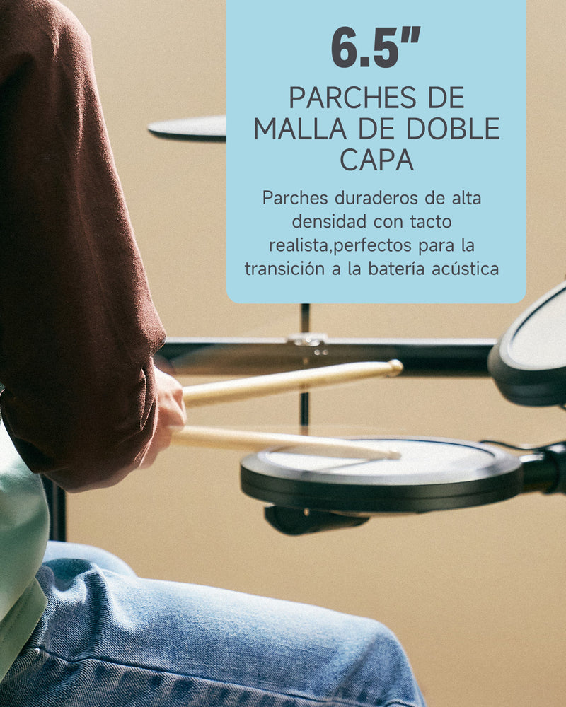 Donner DED-70 Electric Drum Set Para niños principiantes con Quiet Mesh Drum Pads, 5 tambores 3 platillos