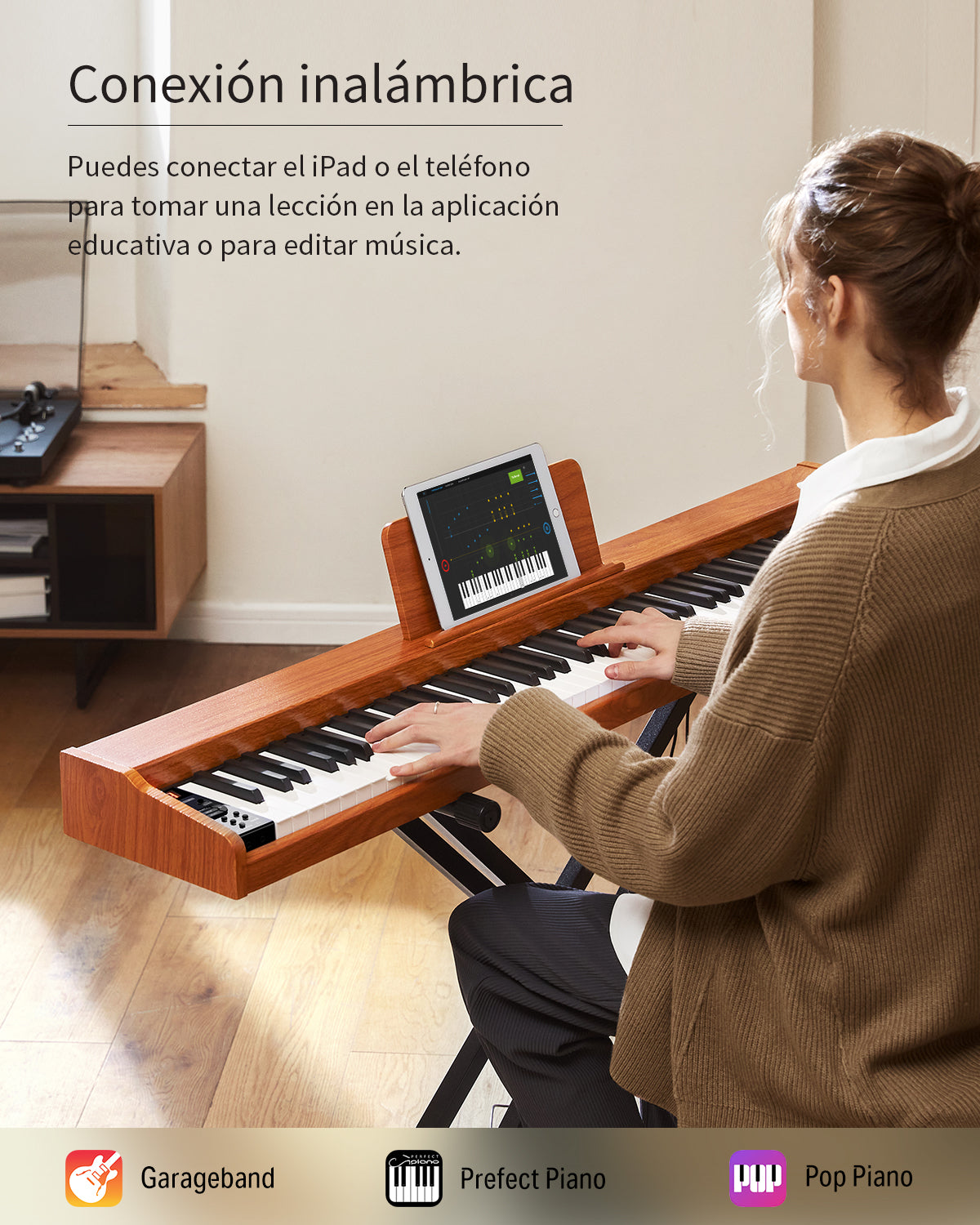 Donner DEP-1S Piano digital semicontrapesado con soporte, piano eléctrico estilo madera + pedal