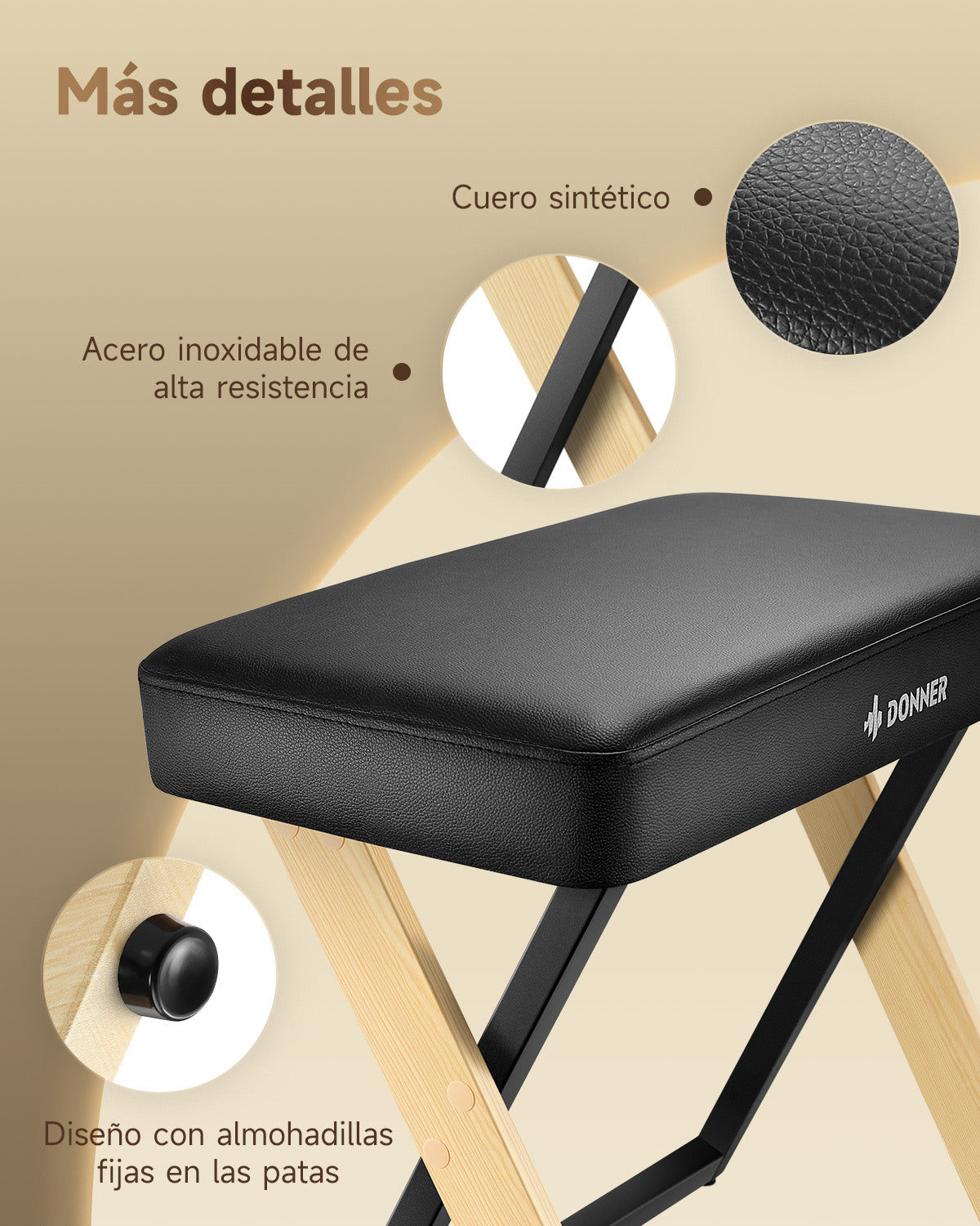Donner DKB-300 Bancito de piano estilo hogar con cojín grueso, color de madera claro